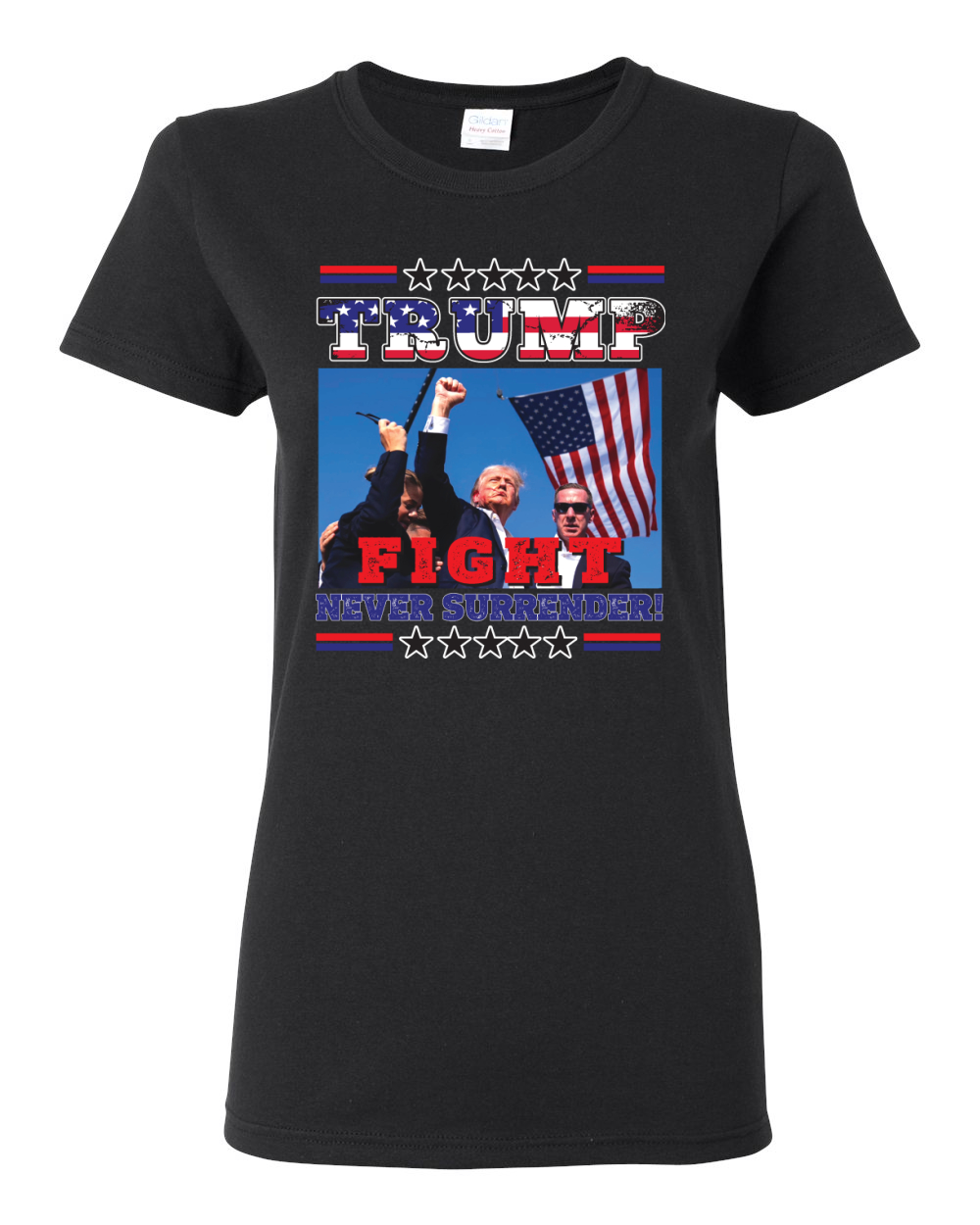 Never Surrender Trump 2024 Assassination Attempt Rally Fist Pump Womens Shirt - Picture 3 of 9