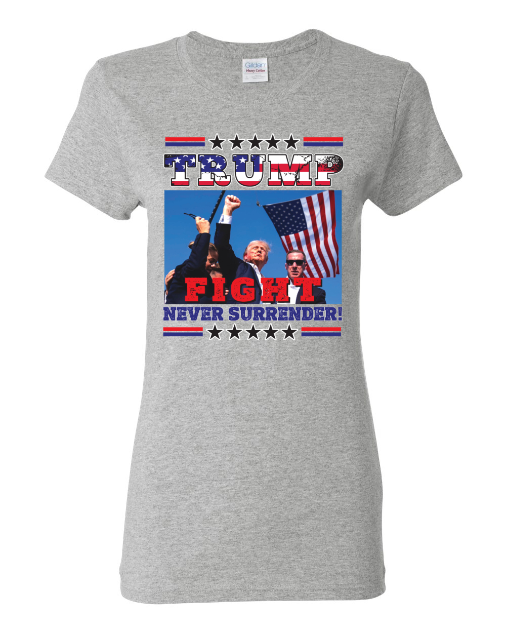 Never Surrender Trump 2024 Assassination Attempt Rally Fist Pump Womens Shirt - Picture 4 of 9