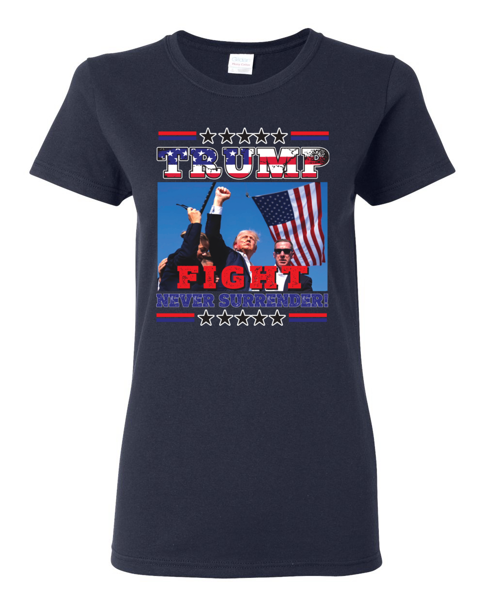 Never Surrender Trump 2024 Assassination Attempt Rally Fist Pump Womens Shirt - Picture 6 of 9