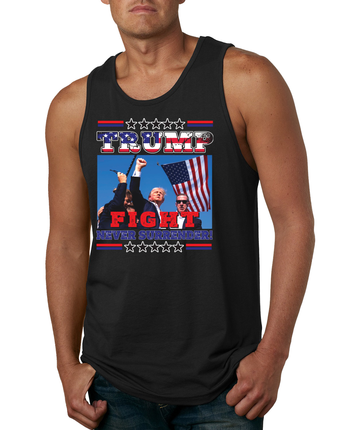 Camiseta sin mangas Never Surrender Trump 2024 intento de asesinato bomba puño de rally para hombre - Imagen 3 de 7