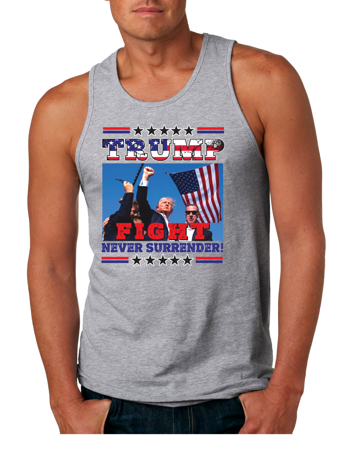 Camiseta sin mangas Never Surrender Trump 2024 intento de asesinato bomba puño de rally para hombre - Imagen 4 de 7