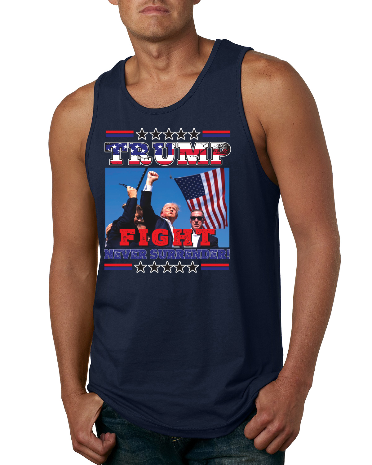 Camiseta sin mangas Never Surrender Trump 2024 intento de asesinato bomba puño de rally para hombre - Imagen 5 de 7