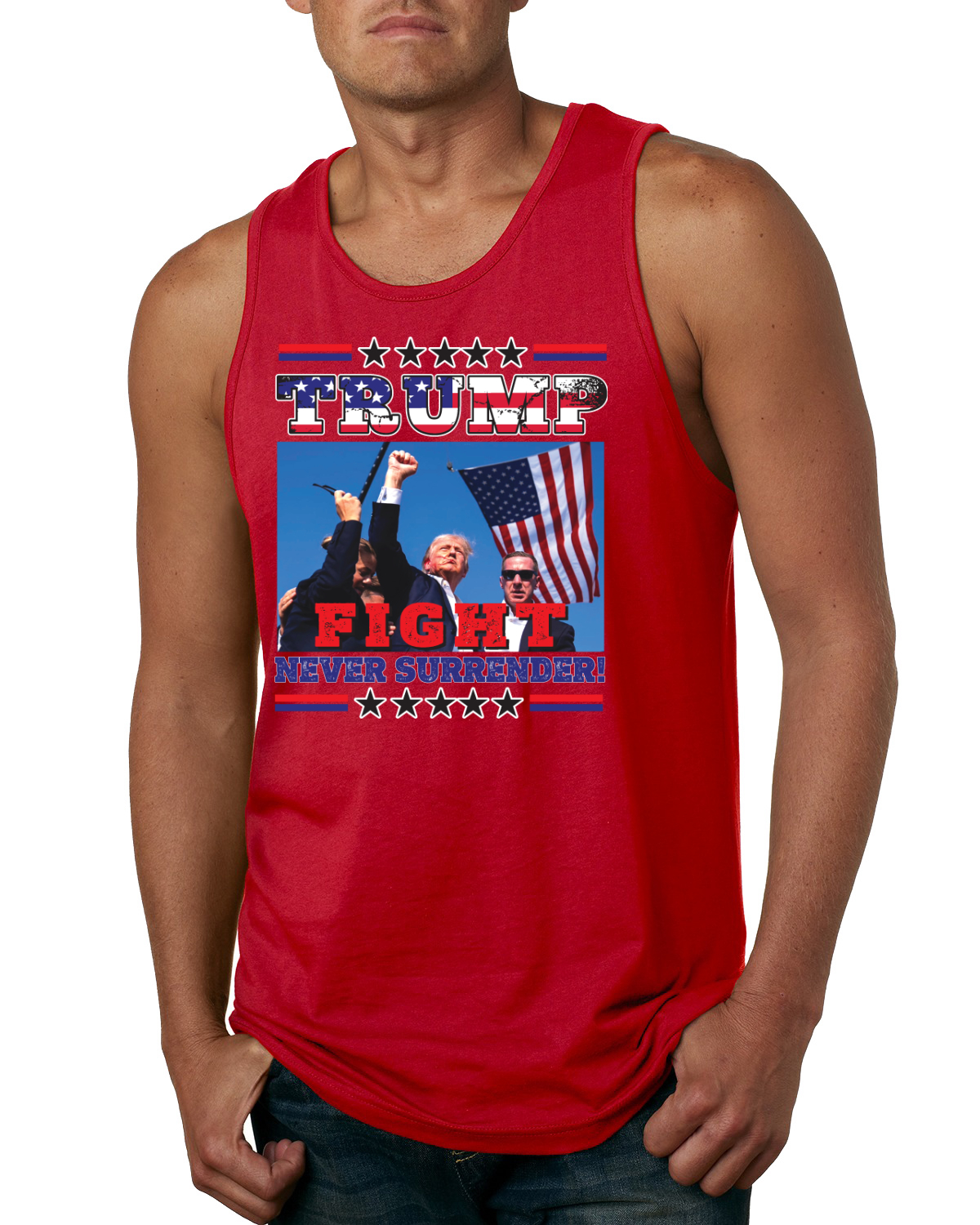Camiseta sin mangas Never Surrender Trump 2024 intento de asesinato bomba puño de rally para hombre - Imagen 6 de 7