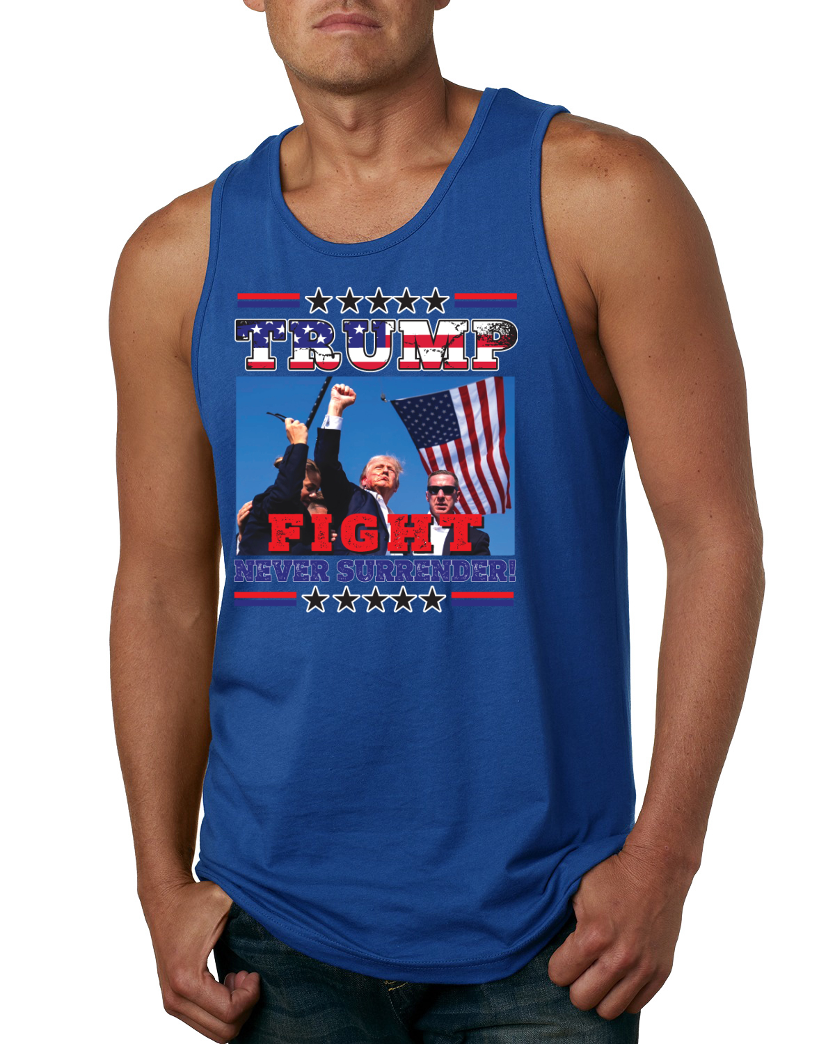 Camiseta sin mangas Never Surrender Trump 2024 intento de asesinato bomba puño de rally para hombre - Imagen 7 de 7