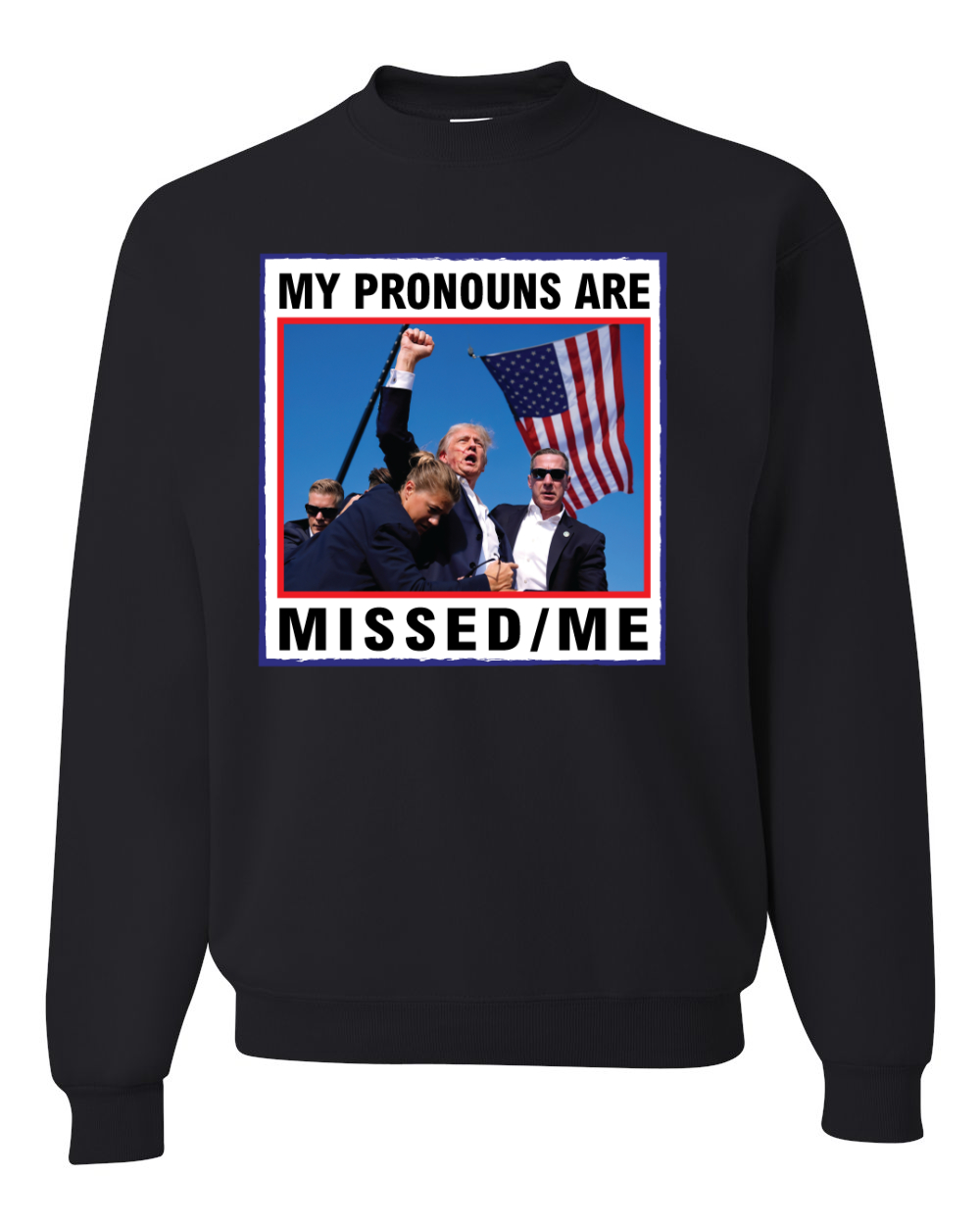 My Pronouns are Missed Me Funny MAGA Puño Bomba Trump 2024 Cuello Redondo Sudadera - Imagen 3 de 12