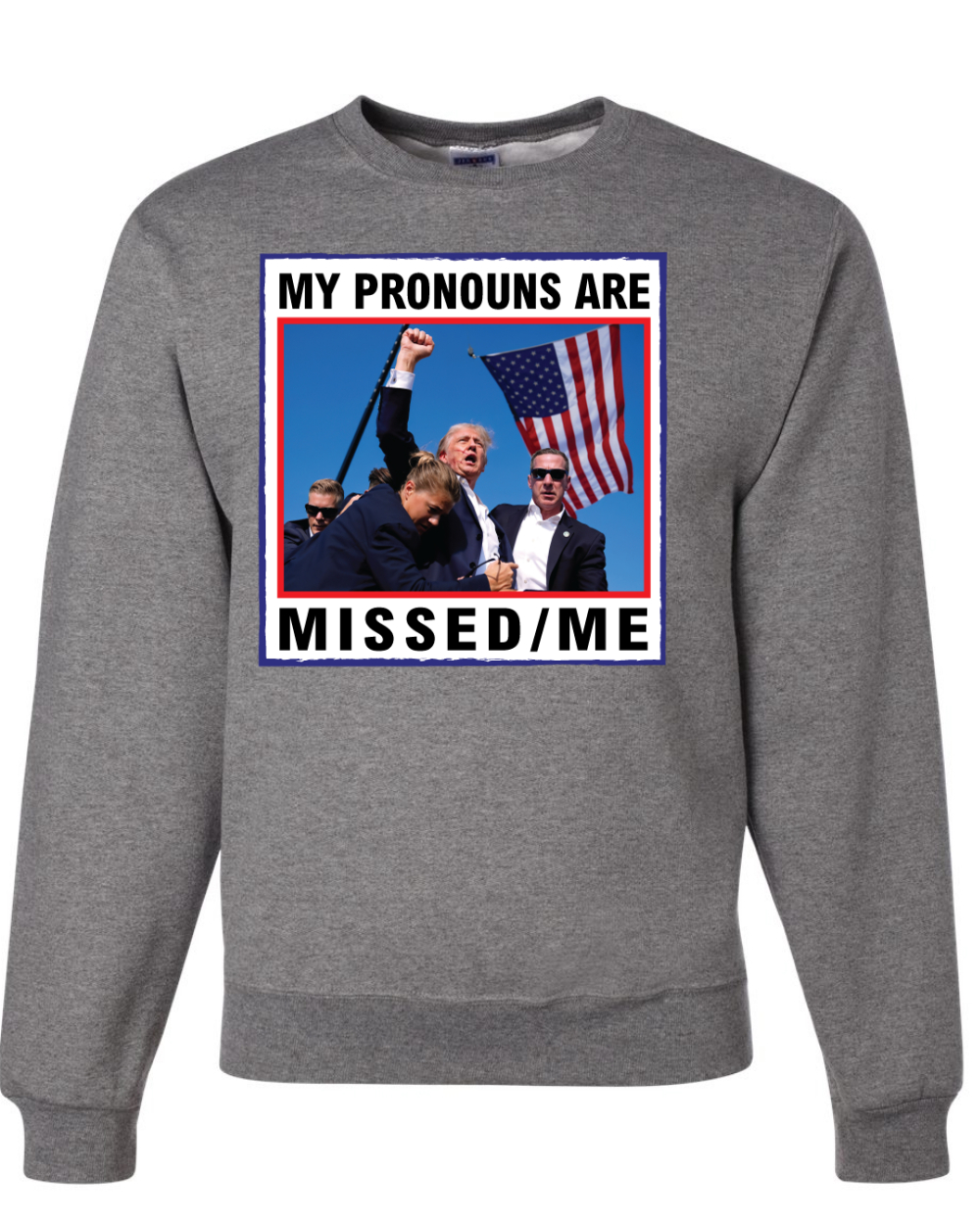 My Pronouns are Missed Me Funny MAGA Puño Bomba Trump 2024 Cuello Redondo Sudadera - Imagen 4 de 12