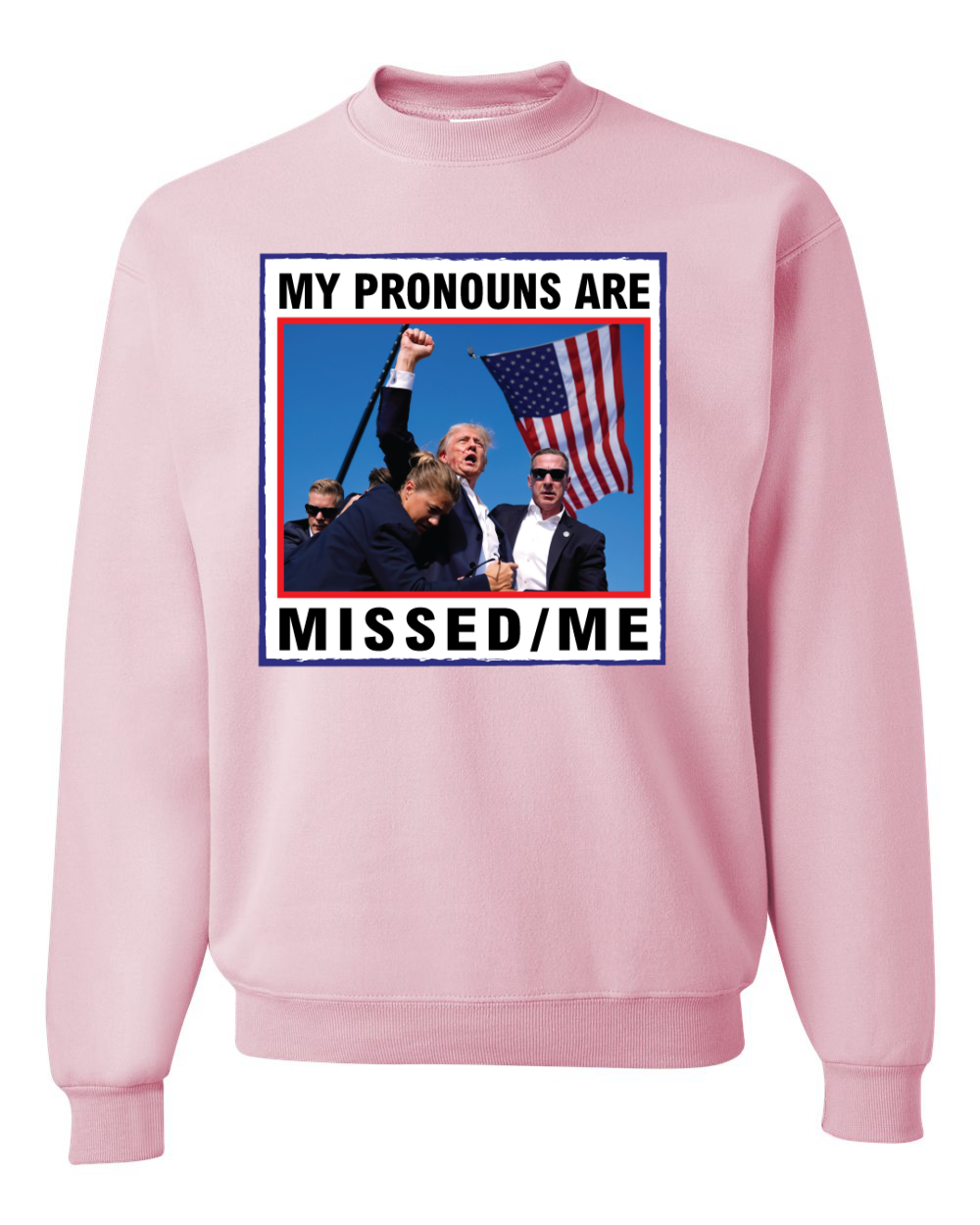 My Pronouns are Missed Me Funny MAGA Puño Bomba Trump 2024 Cuello Redondo Sudadera - Imagen 5 de 12
