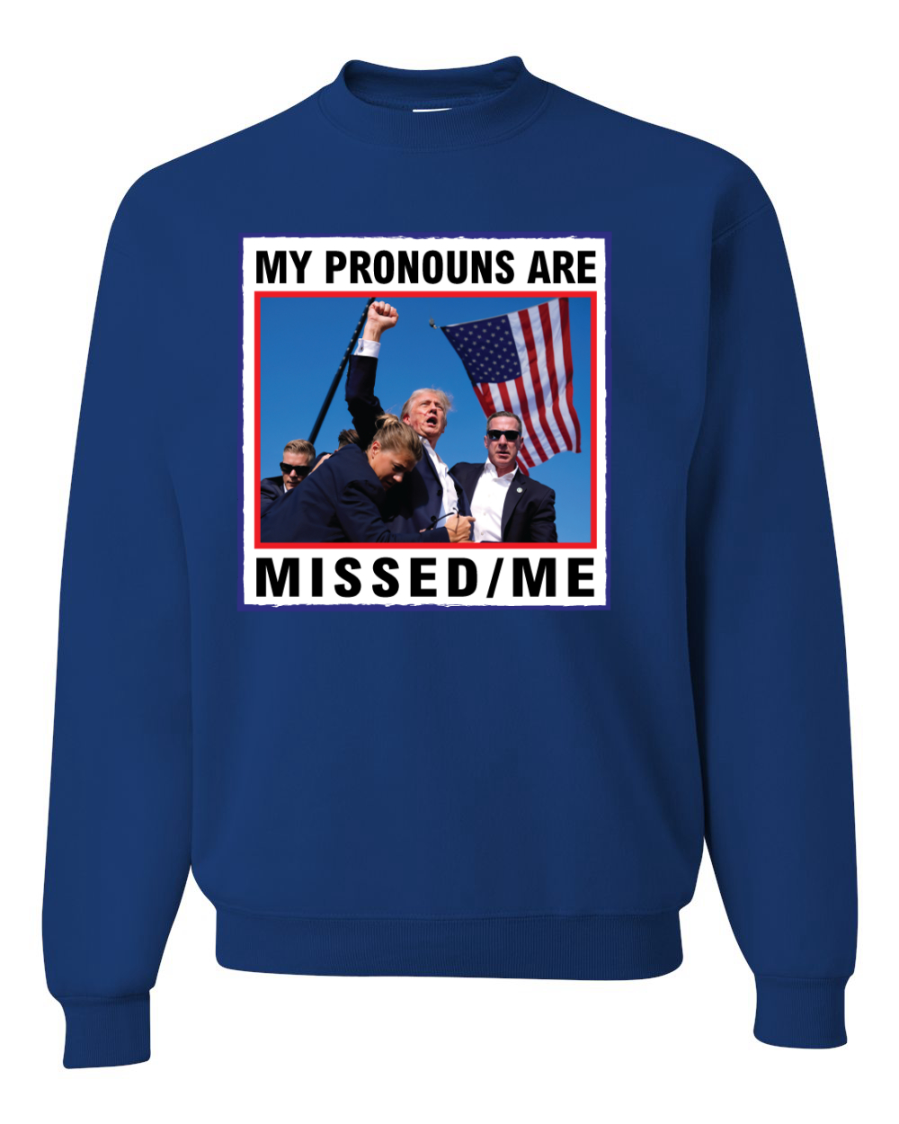 My Pronouns are Missed Me Funny MAGA Puño Bomba Trump 2024 Cuello Redondo Sudadera - Imagen 8 de 12