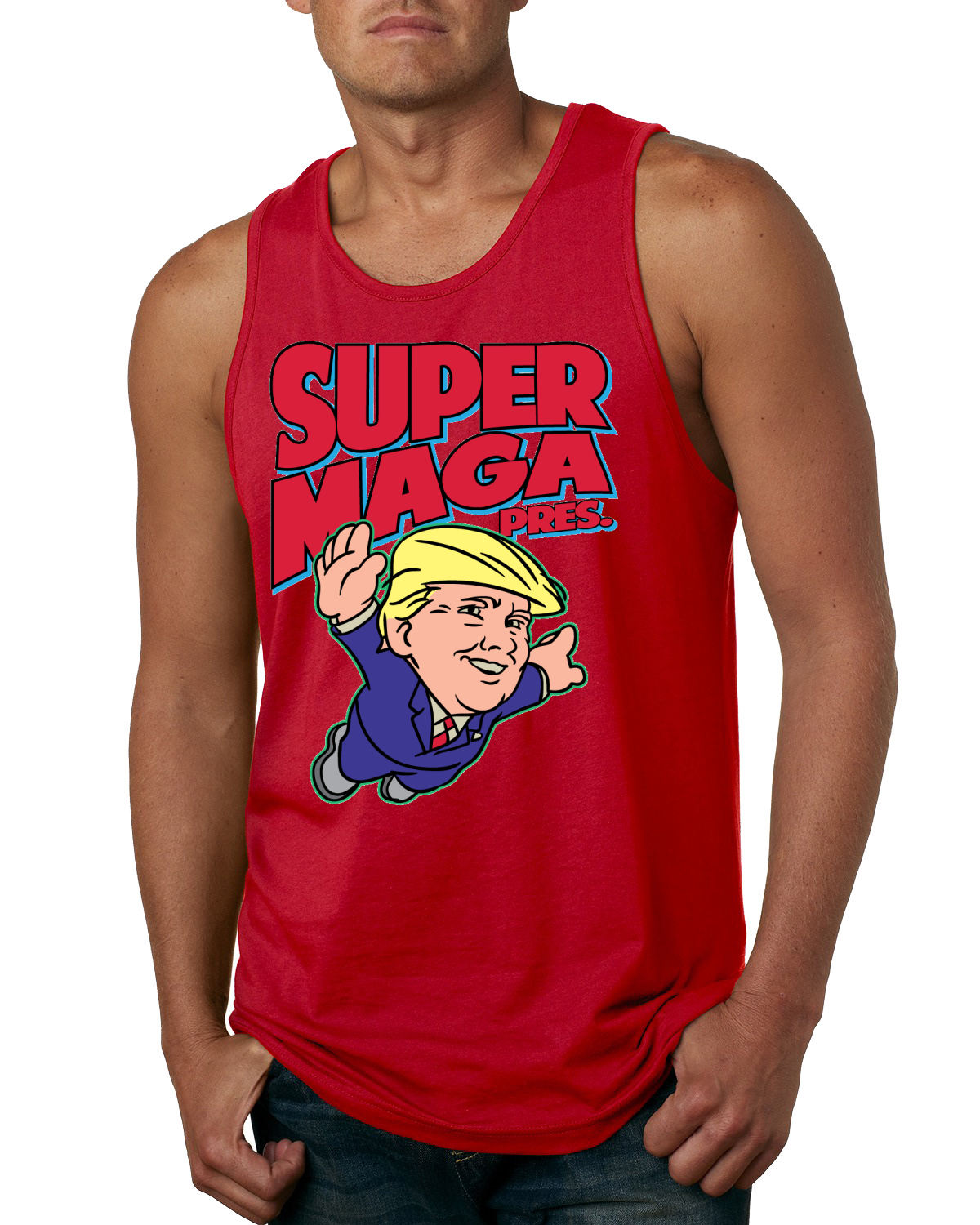 Camiseta sin mangas Super MAGA Pres divertida Donald Trump años 80 videojuego parodia para hombre - Imagen 6 de 7