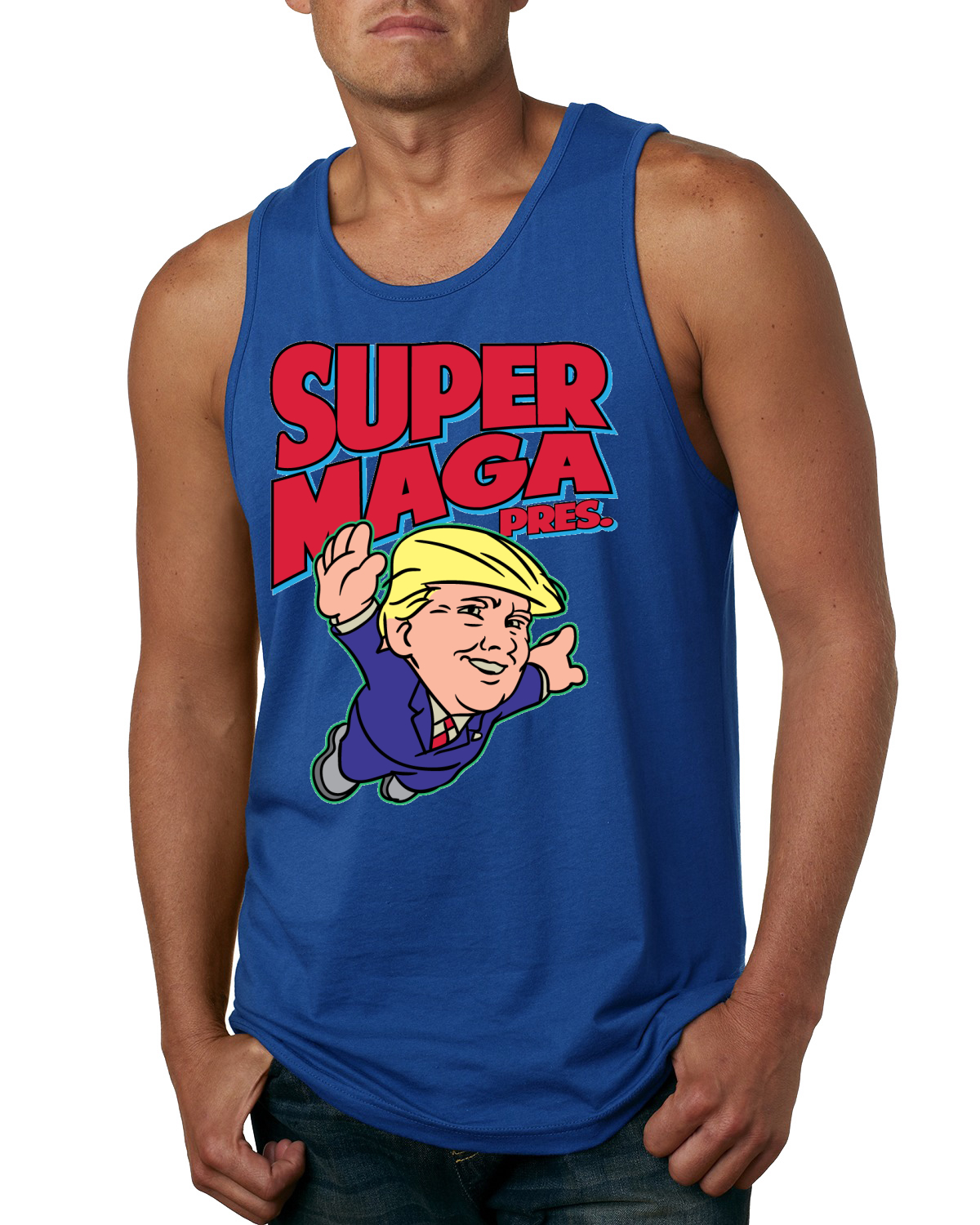 Camiseta sin mangas Super MAGA Pres divertida Donald Trump años 80 videojuego parodia para hombre - Imagen 7 de 7