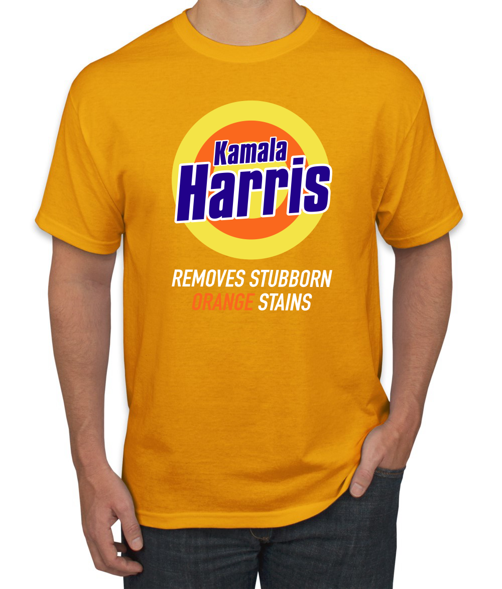 Kamala Harris Funny Removes Stubborn Orange Stains Parody Men's T-Shirt - Picture 12 of 13