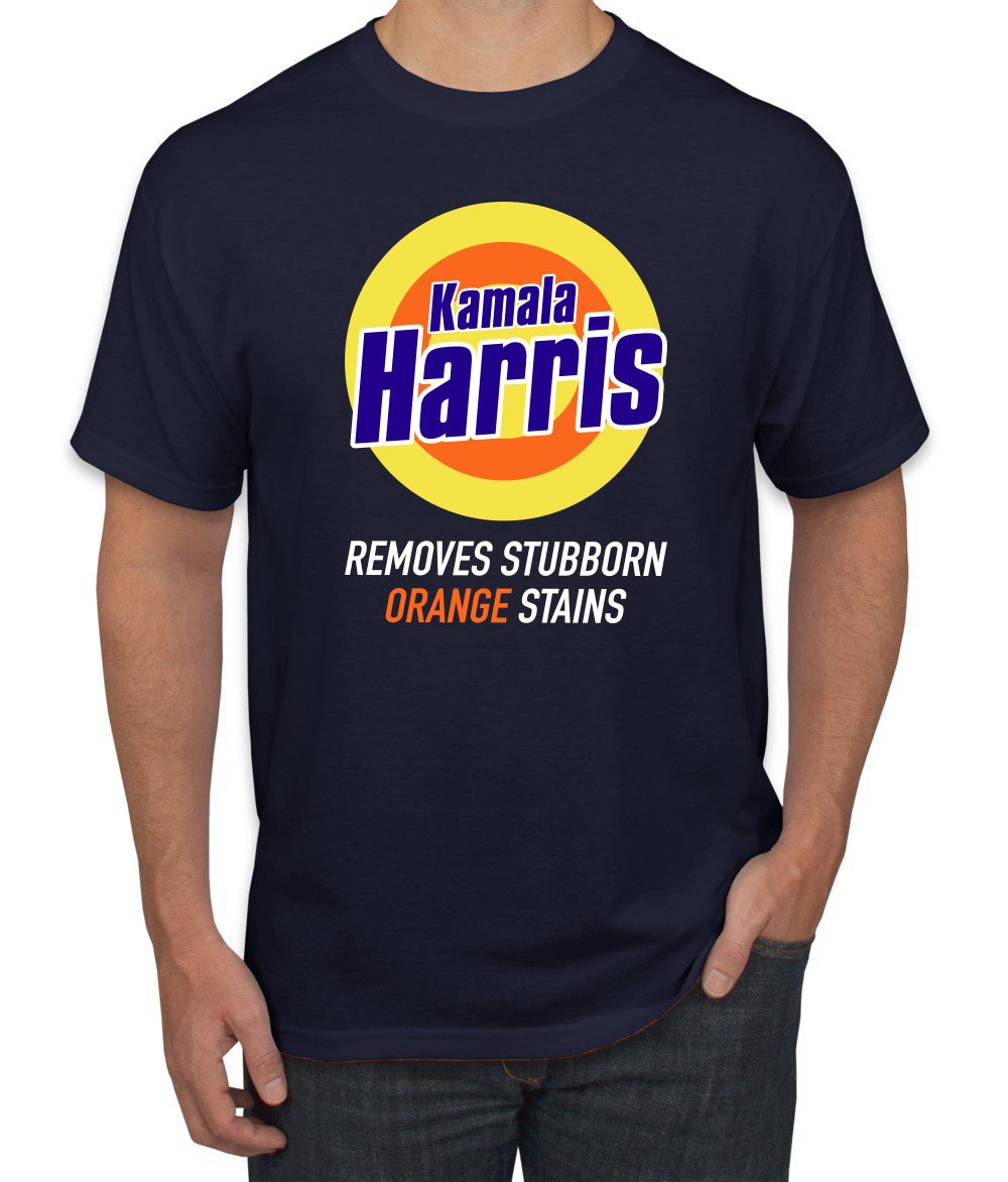Kamala Harris Funny Removes Stubborn Orange Stains Parody Men's T-Shirt - Picture 7 of 13