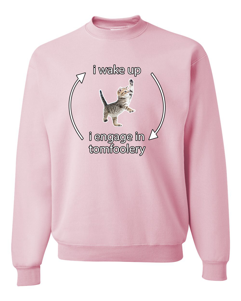 I Wake Up Engage In Tomfoolery Funny Shirt Cat Meme Unisex Crewneck Sweatshirt - Picture 10 of 23