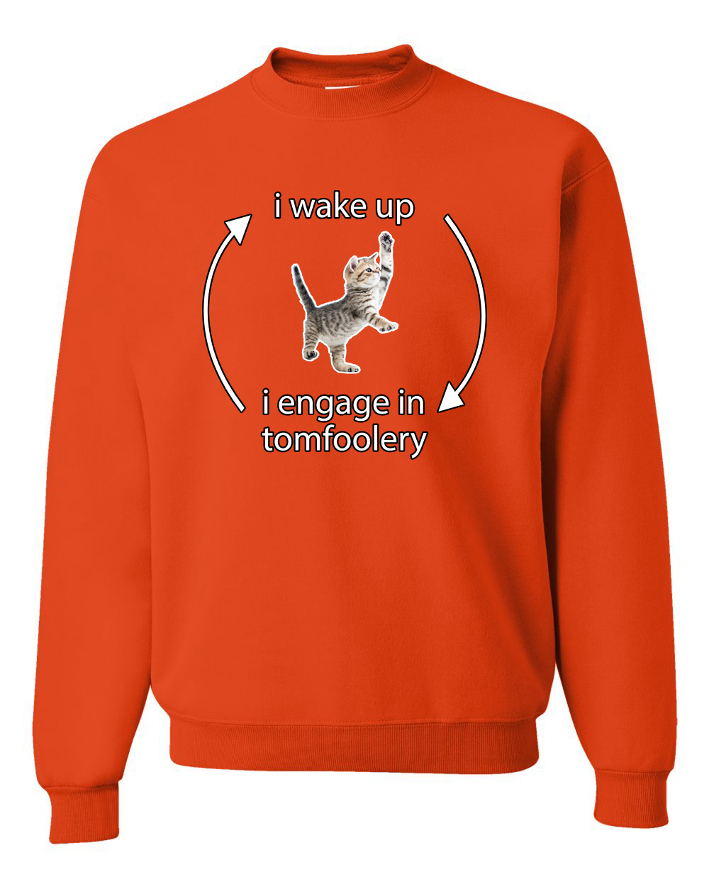 I Wake Up Engage In Tomfoolery Funny Shirt Cat Meme Unisex Crewneck Sweatshirt - Picture 14 of 23