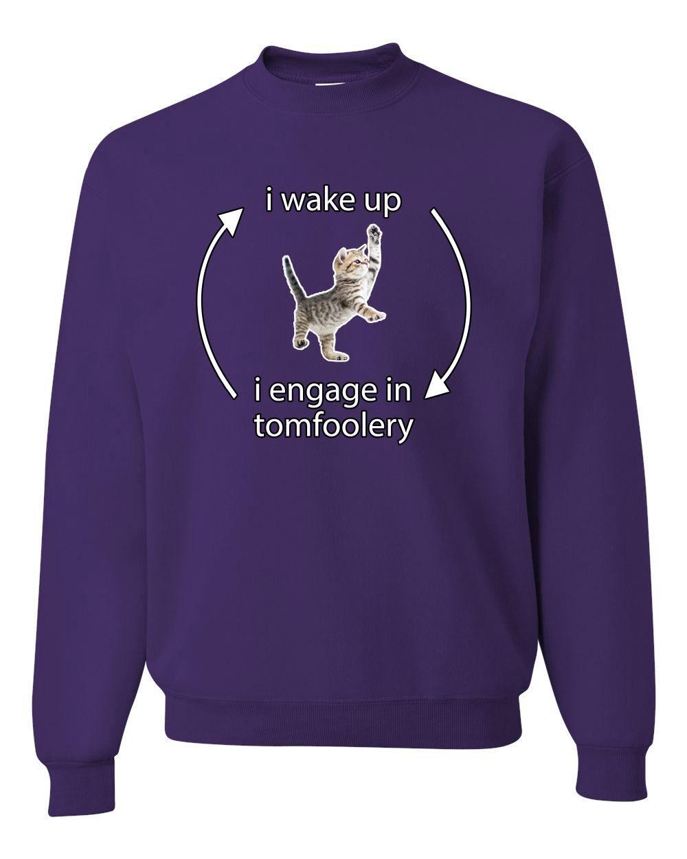 I Wake Up Engage In Tomfoolery Funny Shirt Cat Meme Unisex Crewneck Sweatshirt - Picture 15 of 23