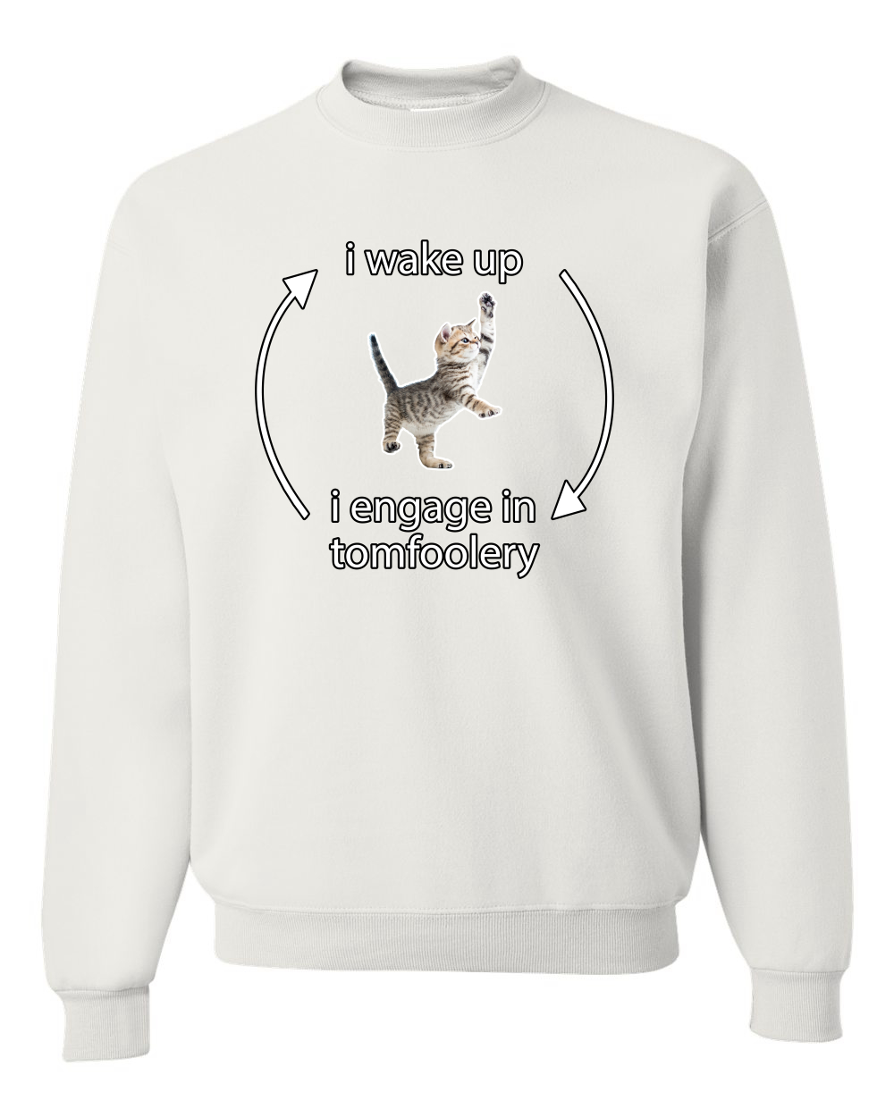 I Wake Up Engage In Tomfoolery Funny Shirt Cat Meme Unisex Crewneck Sweatshirt - Picture 21 of 23