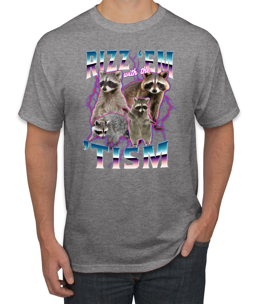 Rizz Em With the Tism Autistic Funny Raccoon Meme Men's T-Shirt - Picture 8 of 28