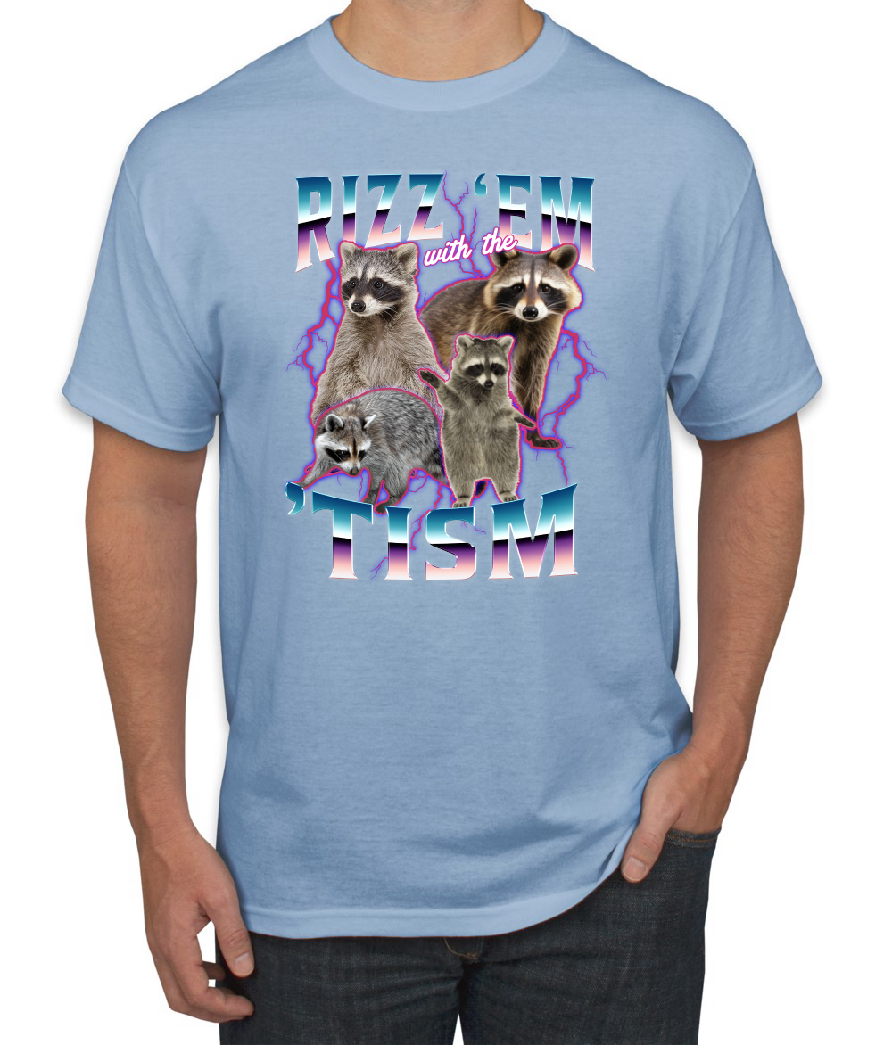 Rizz Em With the Tism Autistic Funny Raccoon Meme Men's T-Shirt - Picture 25 of 28