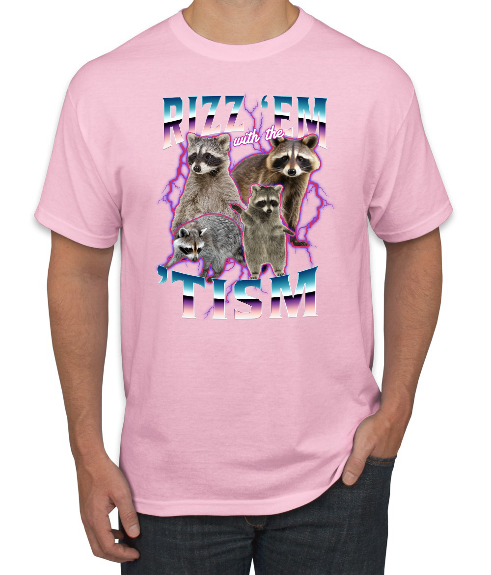 Rizz Em With the Tism Autistic Funny Raccoon Meme Men's T-Shirt - Picture 10 of 28