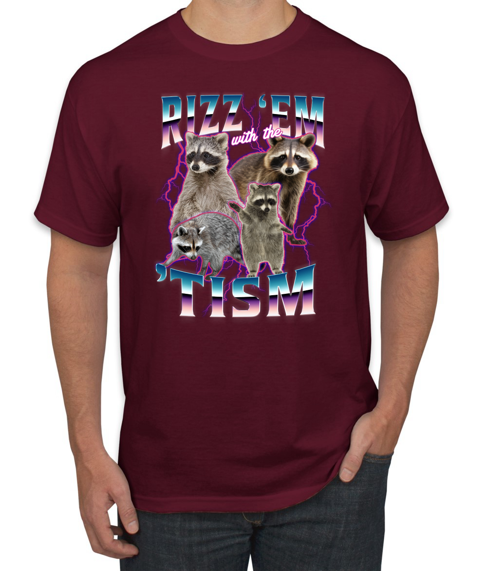 Rizz Em With the Tism Autistic Funny Raccoon Meme Men's T-Shirt - Picture 11 of 28