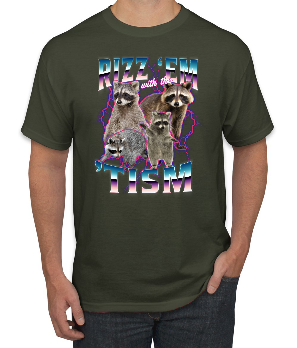 Rizz Em With the Tism Autistic Funny Raccoon Meme Men's T-Shirt - Picture 27 of 28