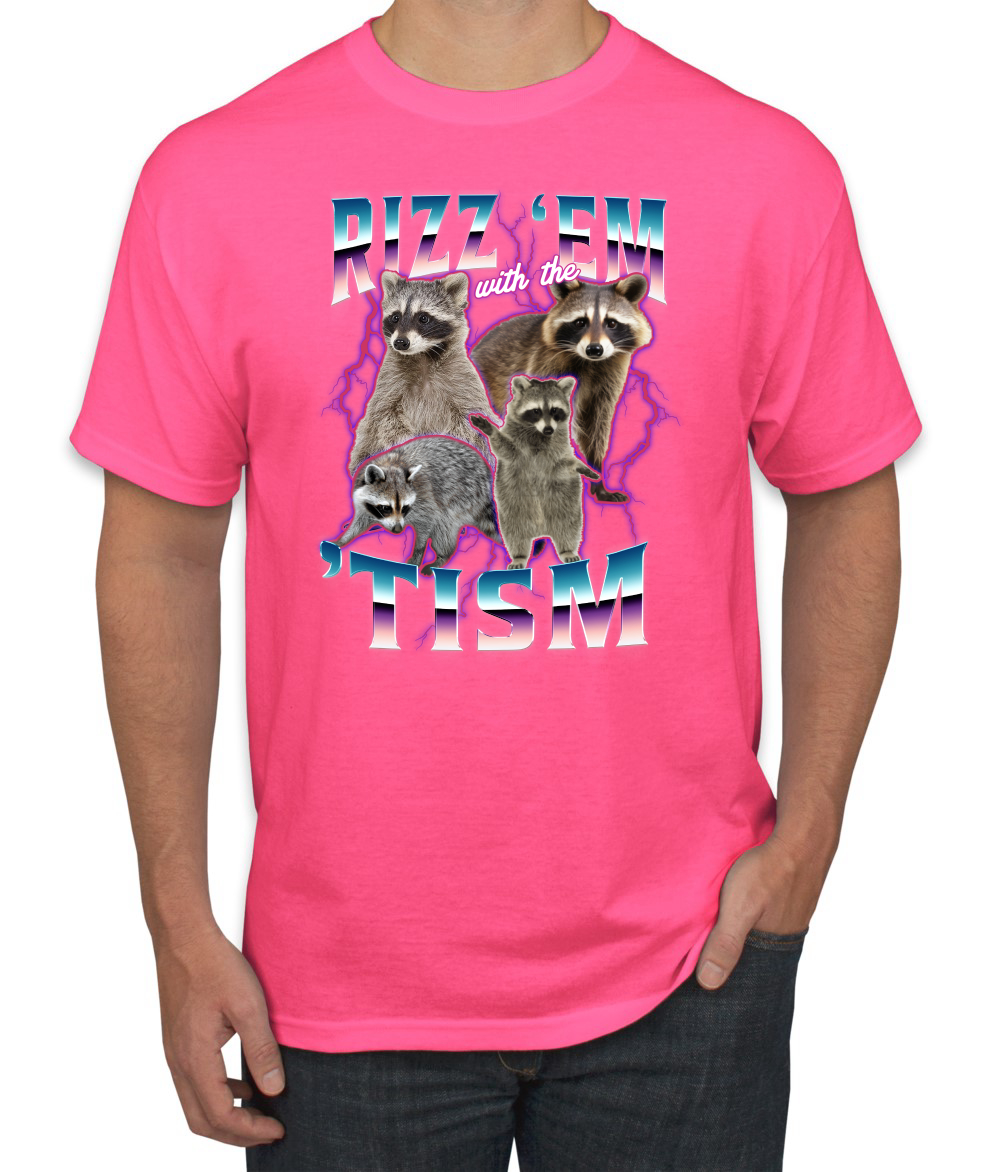 Rizz Em With the Tism Autistic Funny Raccoon Meme Men's T-Shirt - Picture 13 of 28