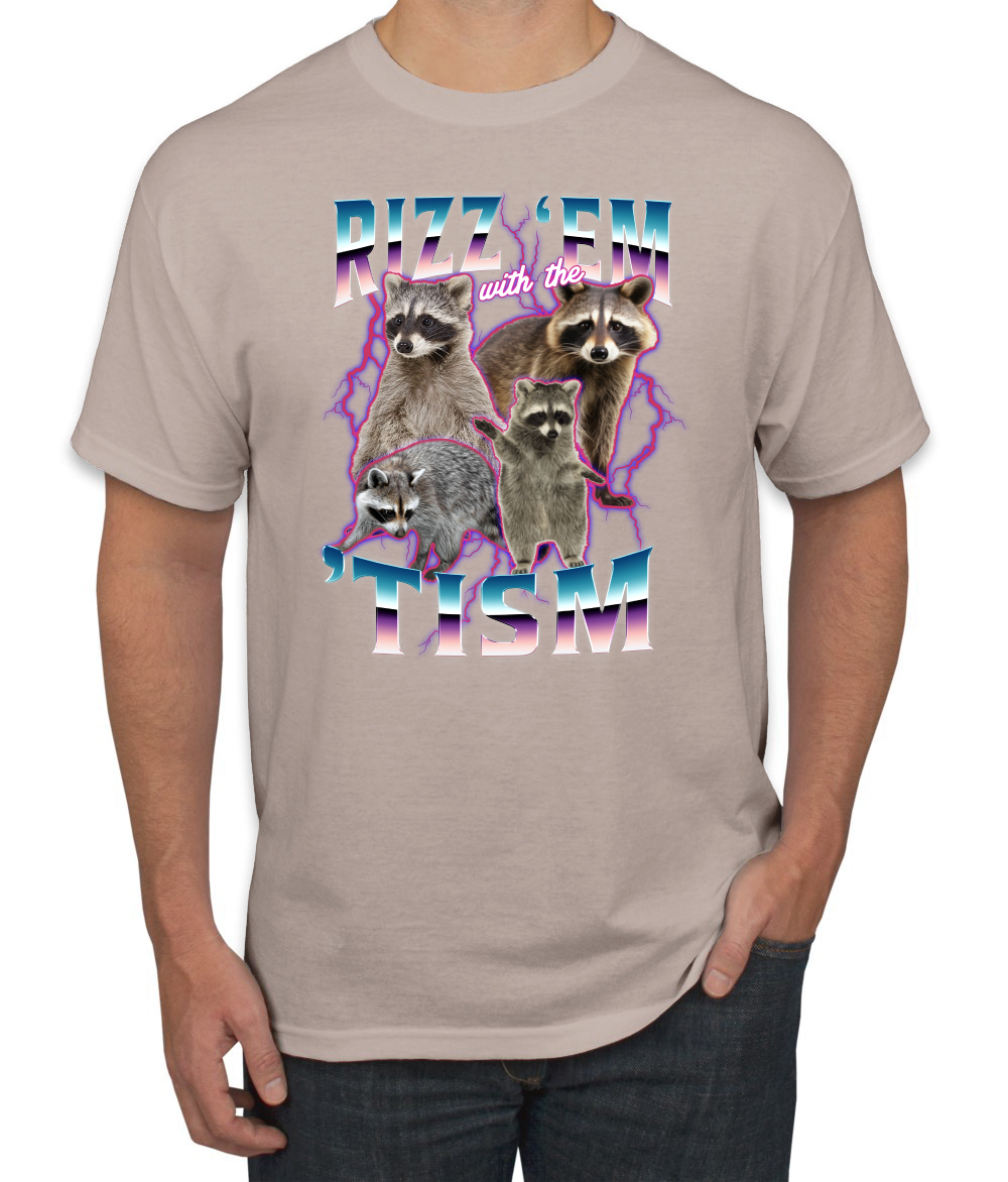 Rizz Em With the Tism Autistic Funny Raccoon Meme Men's T-Shirt - Picture 28 of 28