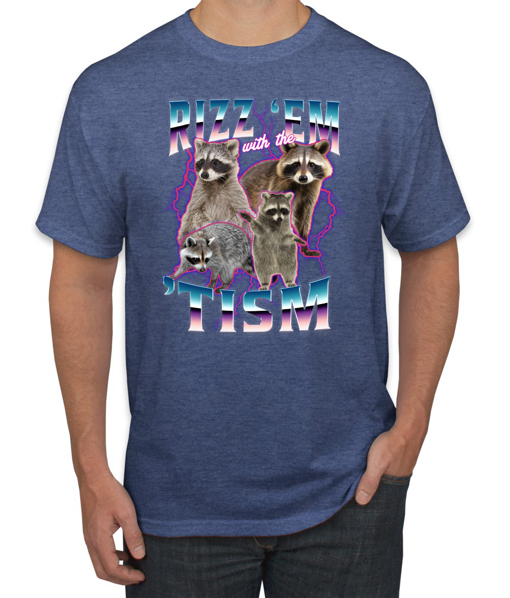 Rizz Em With the Tism Autistic Funny Raccoon Meme Men's T-Shirt - Picture 18 of 28
