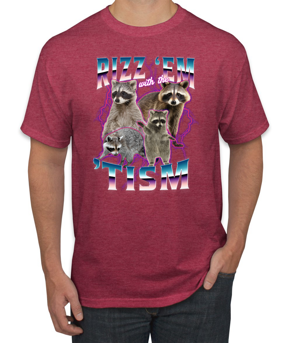 Rizz Em With the Tism Autistic Funny Raccoon Meme Men's T-Shirt - Picture 20 of 28