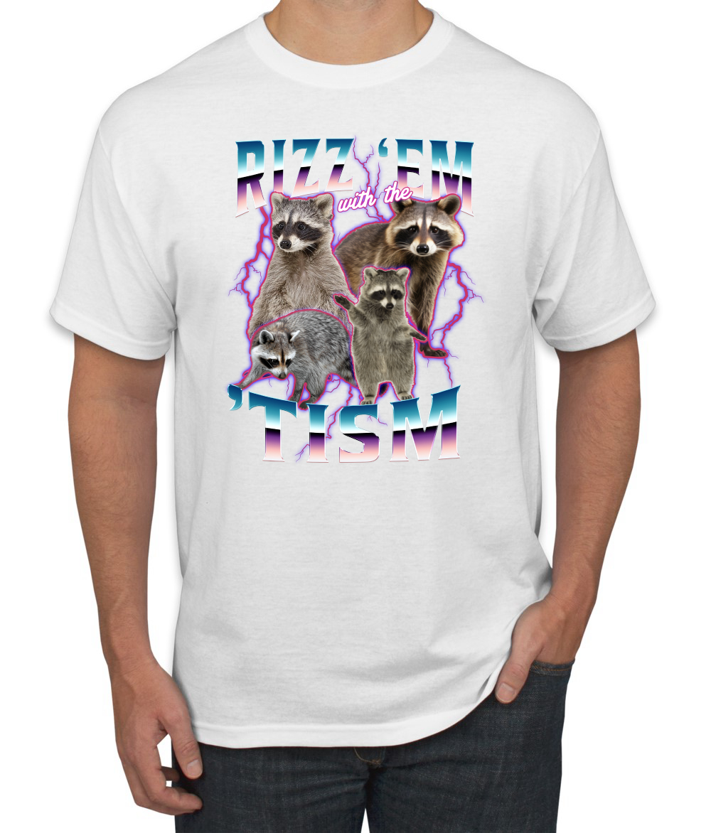 Rizz Em With the Tism Autistic Funny Raccoon Meme Men's T-Shirt - Picture 21 of 28