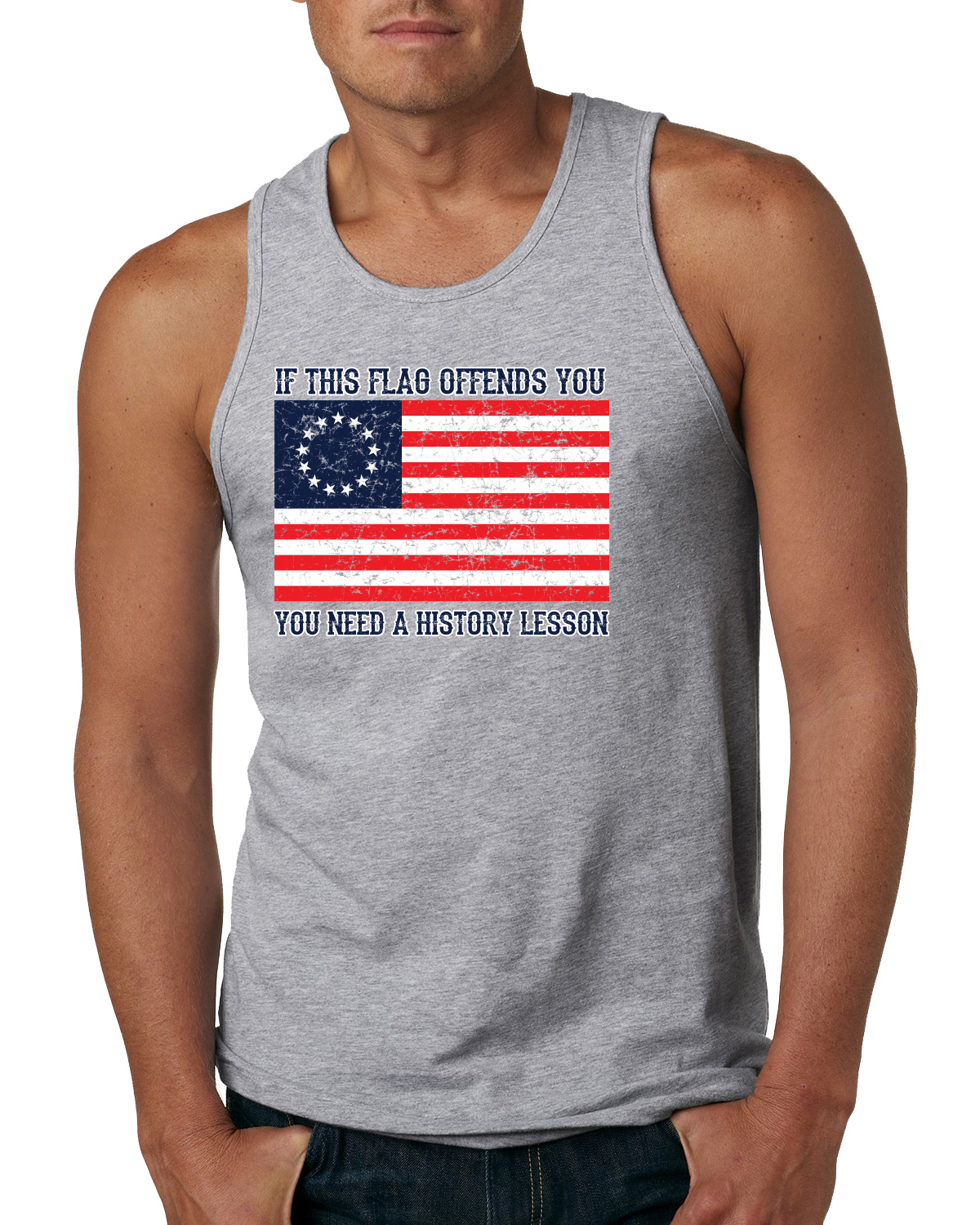 Camiseta sin mangas If this Flag Offends Necesitas una lección de historia Betsy Ross EE. UU. 13 estrellas - Imagen 4 de 9