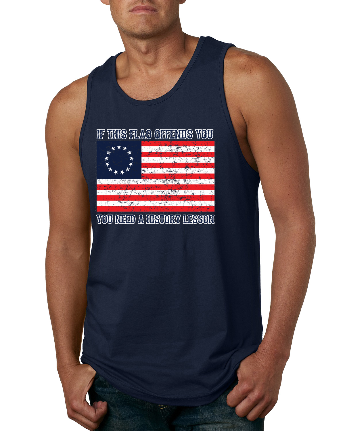 Camiseta sin mangas If this Flag Offends Necesitas una lección de historia Betsy Ross EE. UU. 13 estrellas - Imagen 5 de 9
