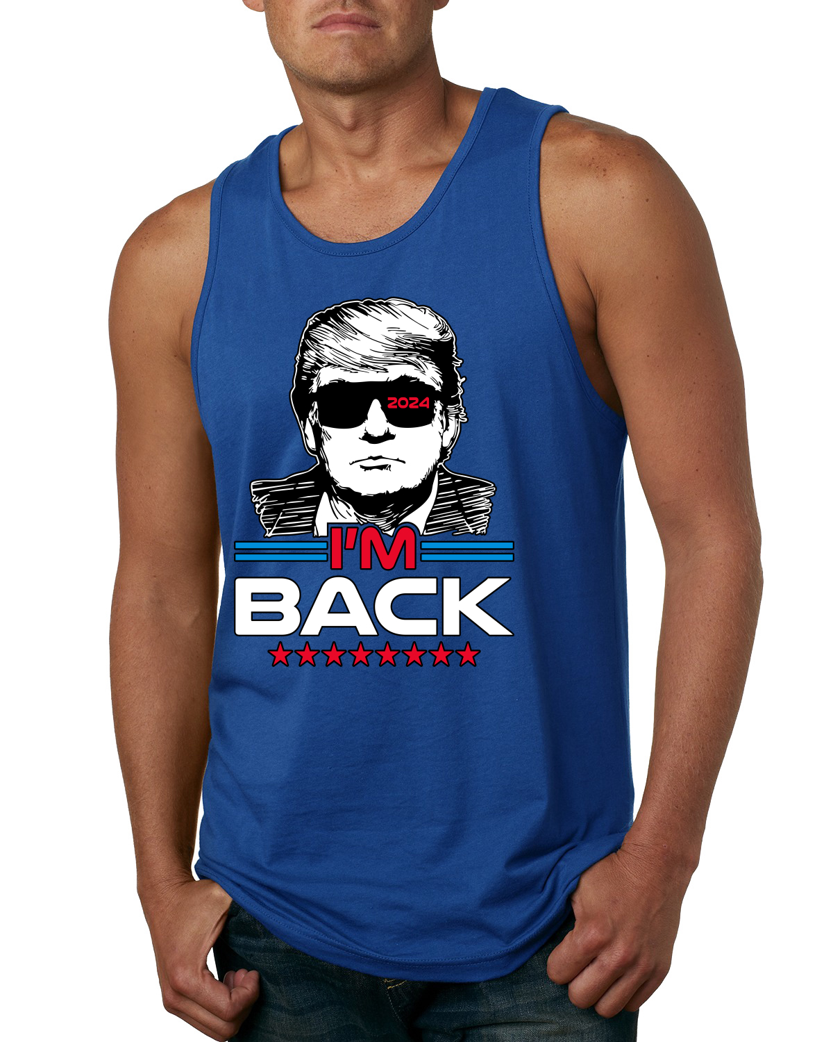 President Trump I'm Back 2024 Terminator Robot Red Eye Mens Tank Top - Picture 7 of 7