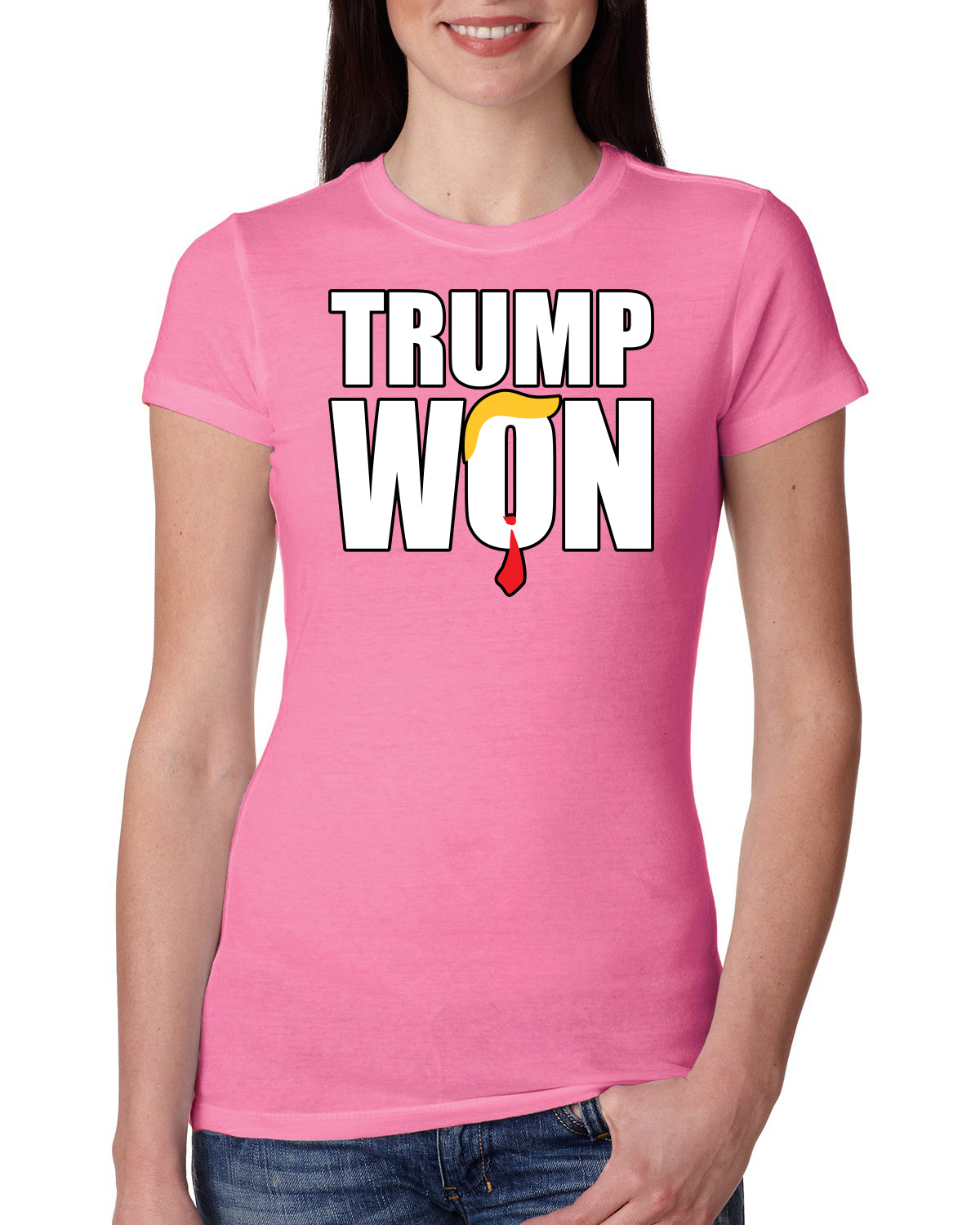 Trump Won 2024 Classic Red Tie Hair Womens Slim Fit Junior Tee - Picture 8 of 8