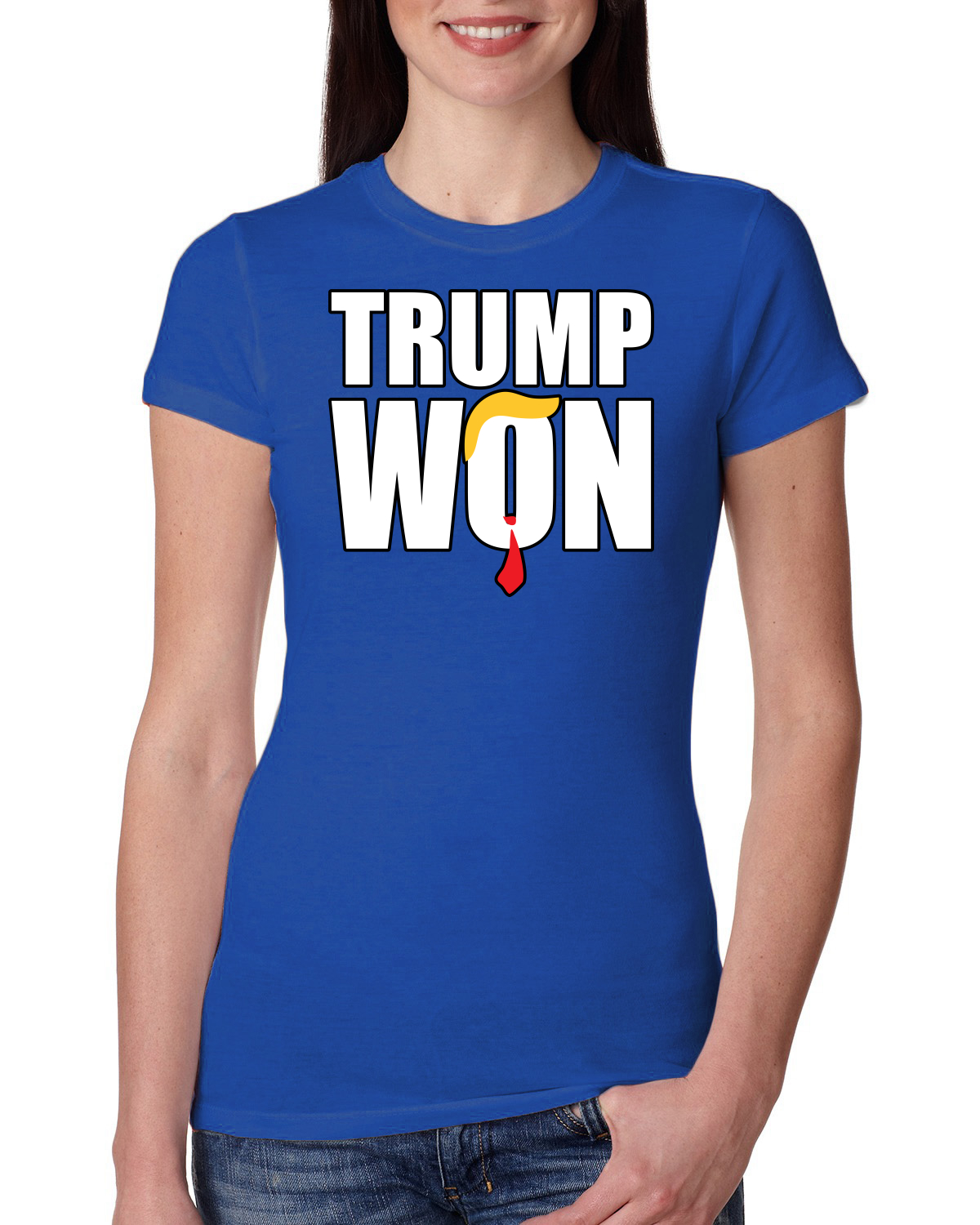 Trump Won 2024 Classic Red Tie Hair Womens Slim Fit Junior Tee - Picture 7 of 8