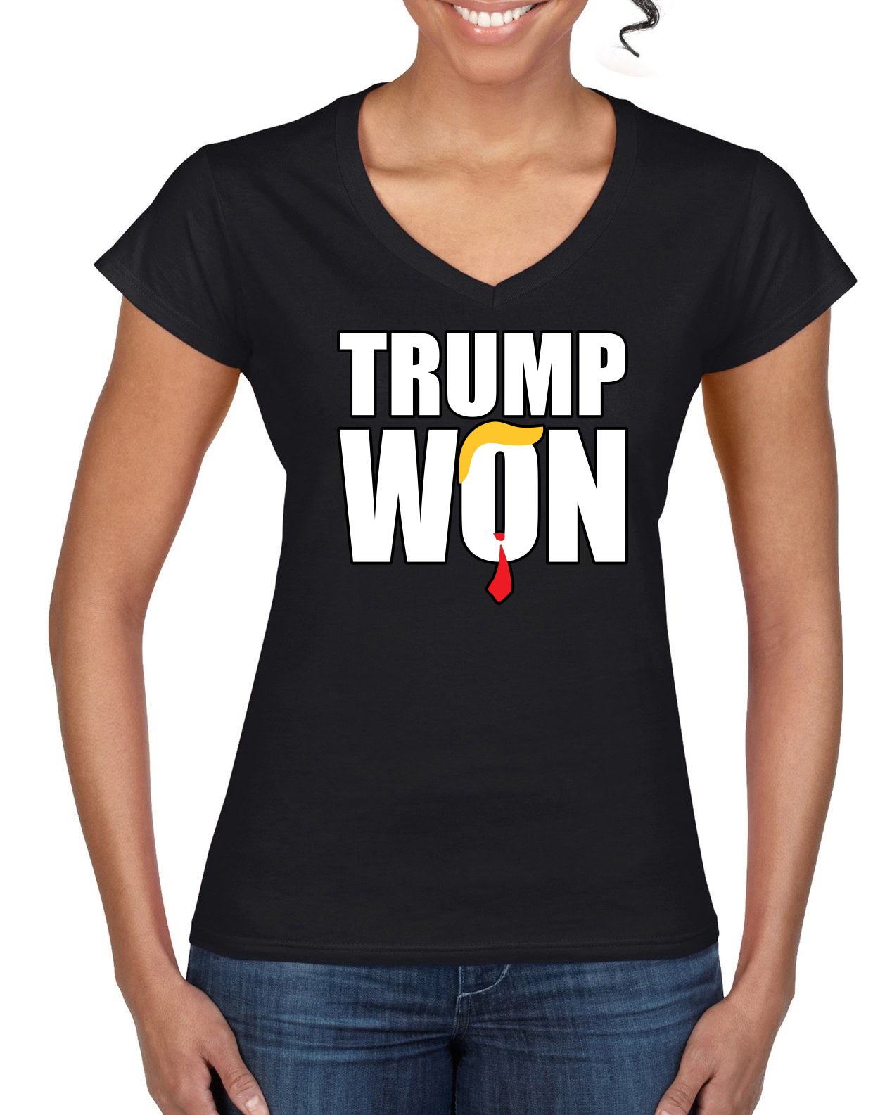 Trump Won 2024 Classic Red Tie Hair Women’s Standard V-Neck Tee - Picture 3 of 7