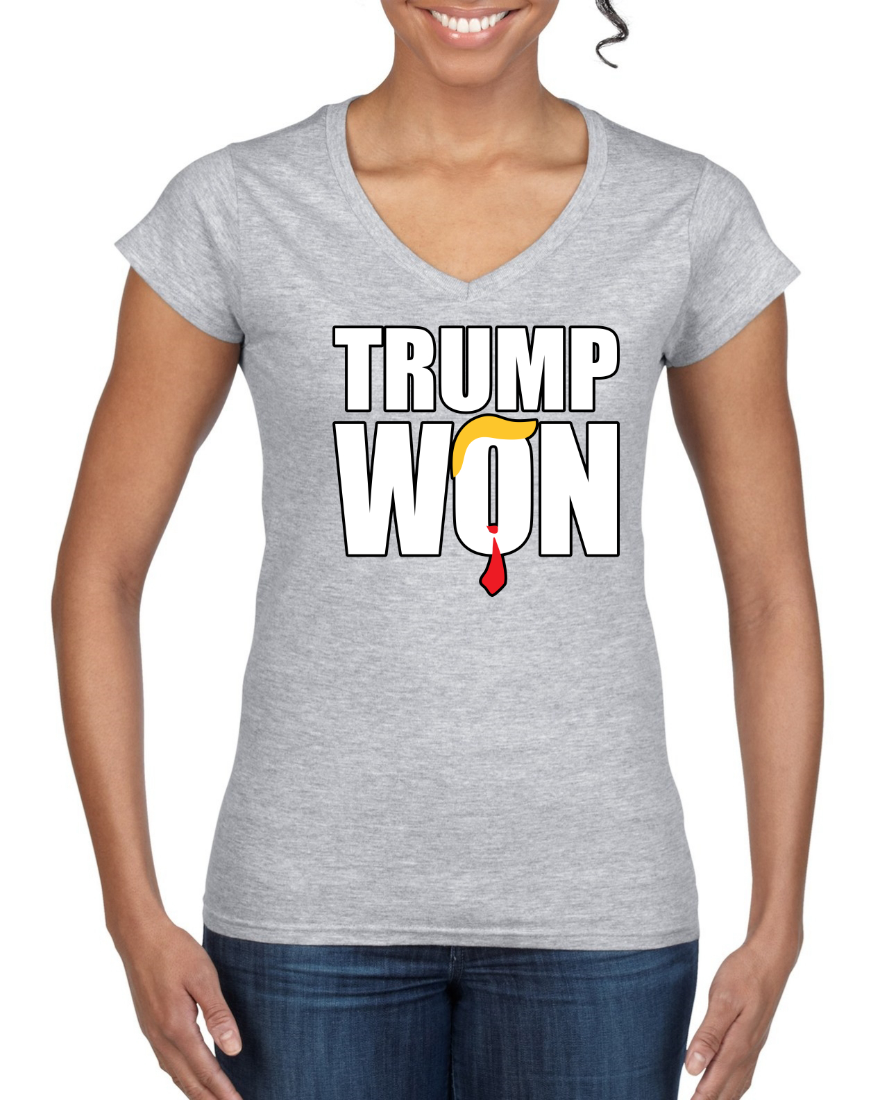 Trump Won 2024 Classic Red Tie Hair Women’s Standard V-Neck Tee - Picture 4 of 7