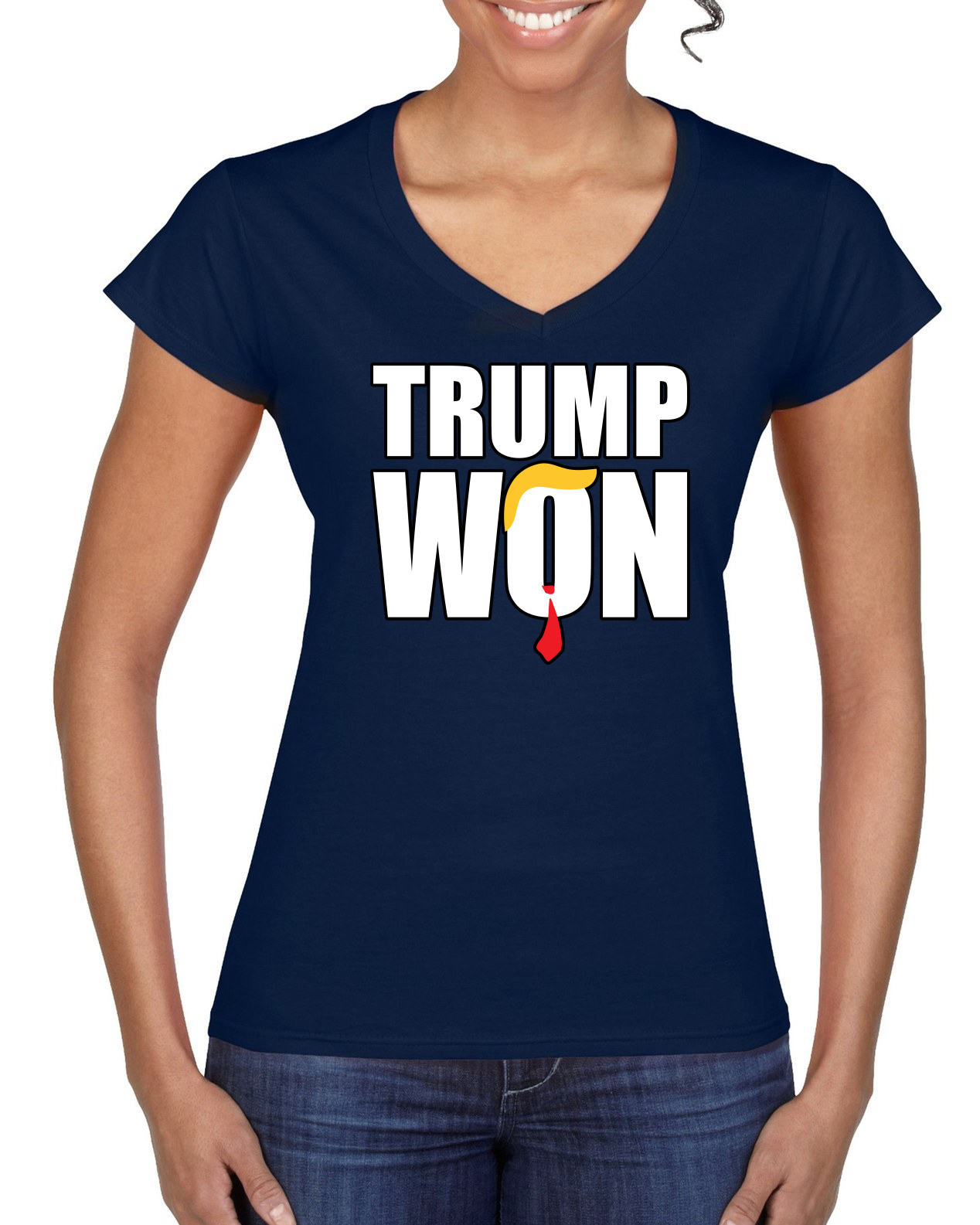 Trump Won 2024 Classic Red Tie Hair Women’s Standard V-Neck Tee - Picture 5 of 7