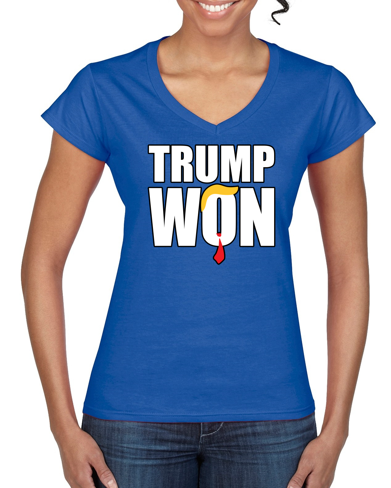 Trump Won 2024 Classic Red Tie Hair Women’s Standard V-Neck Tee - Picture 7 of 7