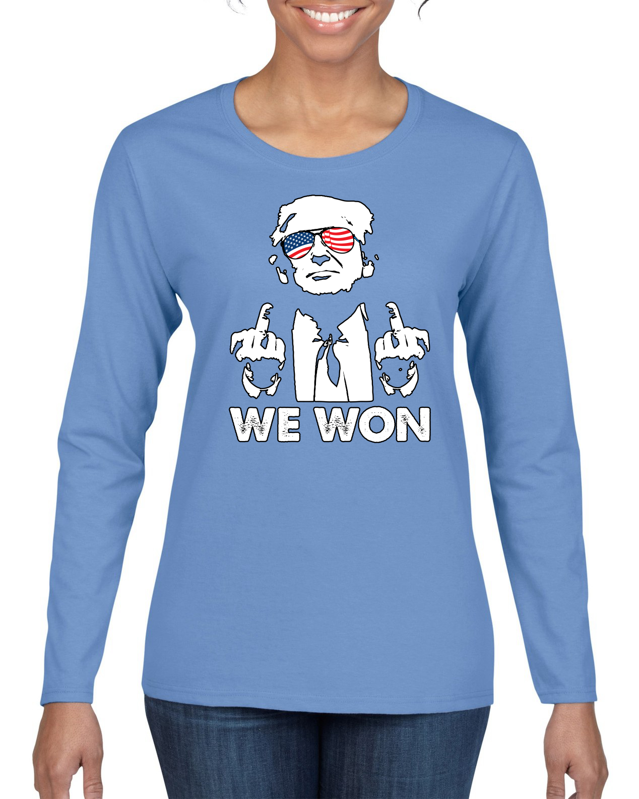 Donald Trump Classic USA Glasses Middle Finger We Won Womens Long Sleeve T-Shirt - Picture 9 of 9