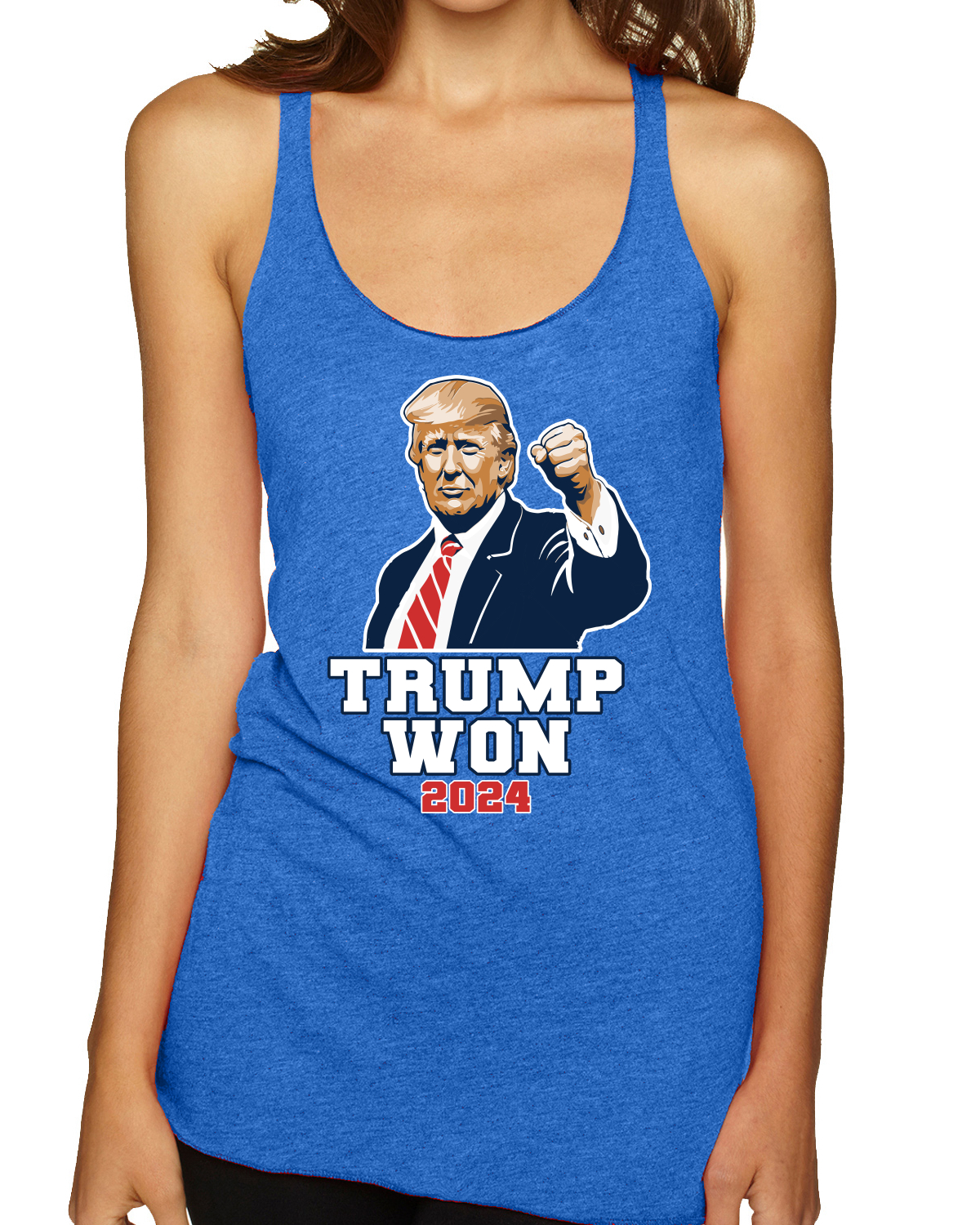 Trump Won 2024 Fist Pump Classic USA Election Tri-Blend Racerback Tank Top - Picture 7 of 7