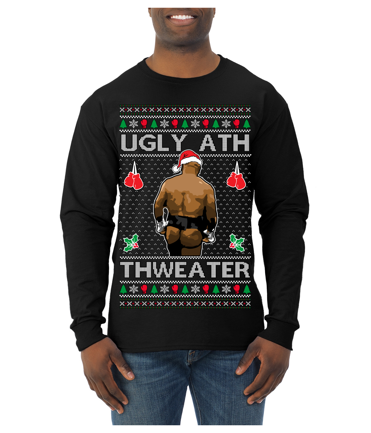 Ugly Ath Mike Tyson Fight Meme Ugly Christmas Sweater Mens Long Sleeve Shirt