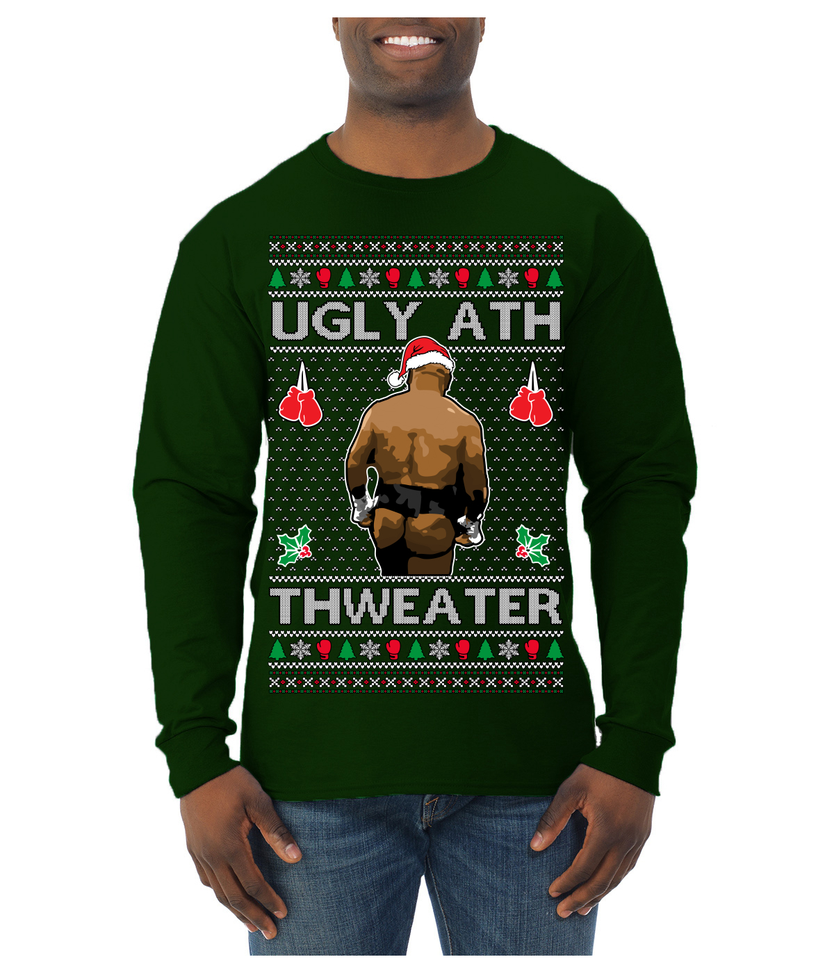 Ugly Ath Mike Tyson Fight Meme Ugly Christmas Sweater Mens Long Sleeve Shirt