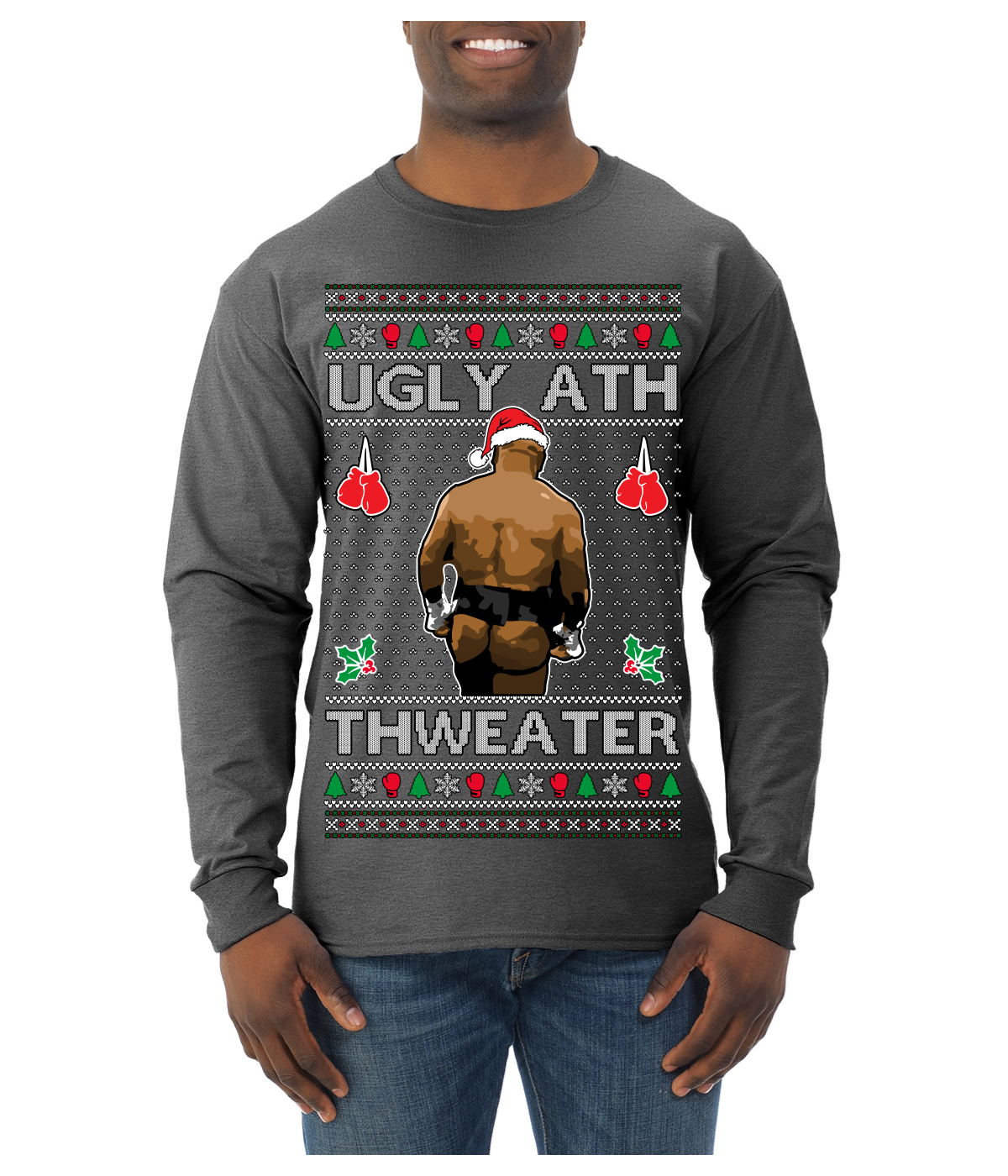 Ugly Ath Mike Tyson Fight Meme Ugly Christmas Sweater Mens Long Sleeve Shirt