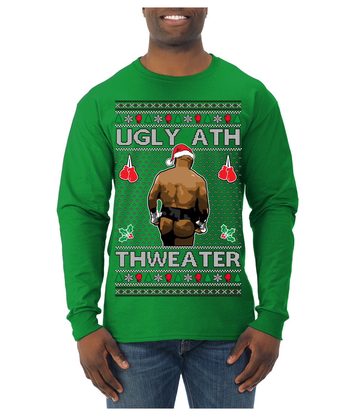 Ugly Ath Mike Tyson Fight Meme Ugly Christmas Sweater Mens Long Sleeve Shirt