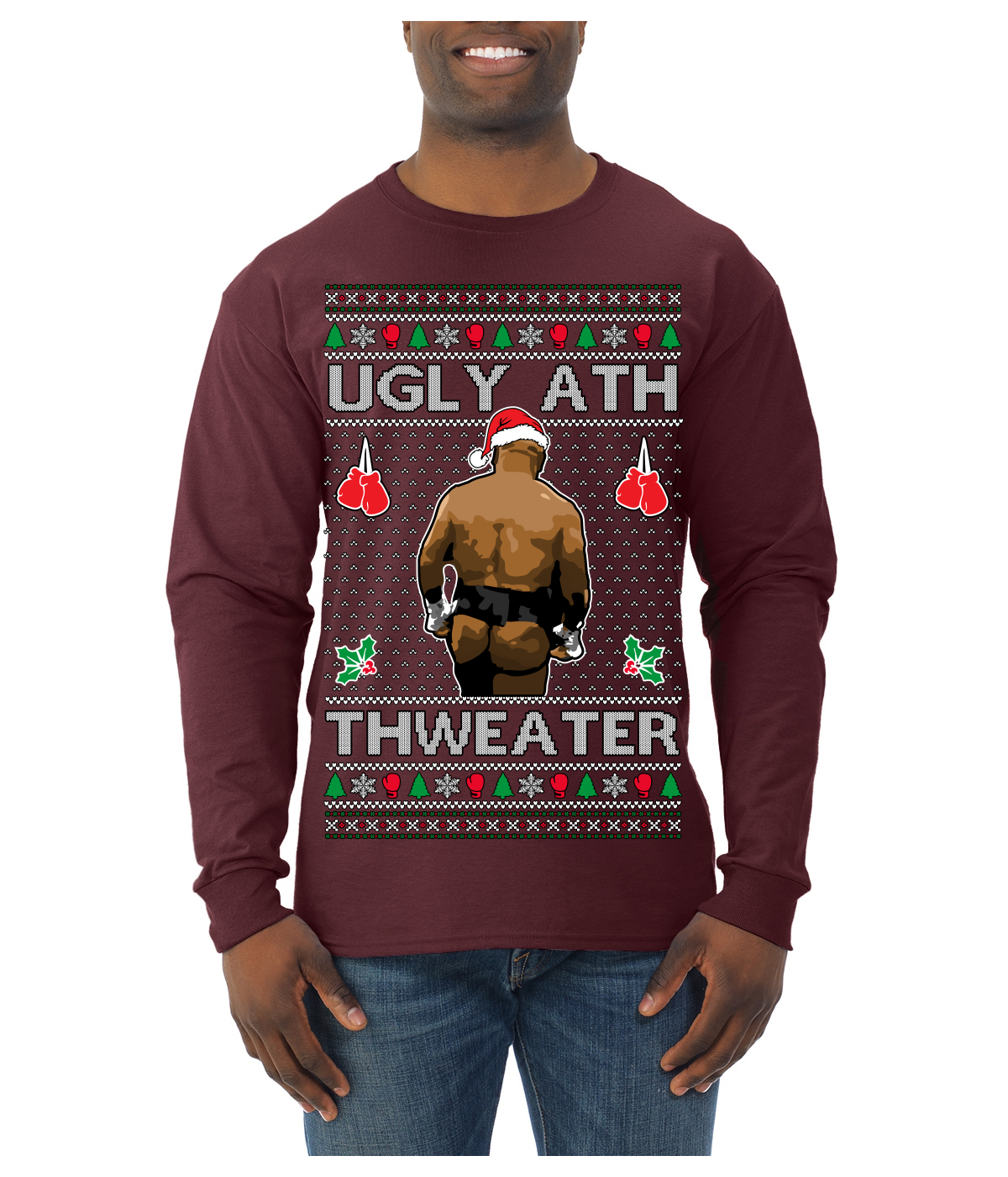 Ugly Ath Mike Tyson Fight Meme Ugly Christmas Sweater Mens Long Sleeve Shirt