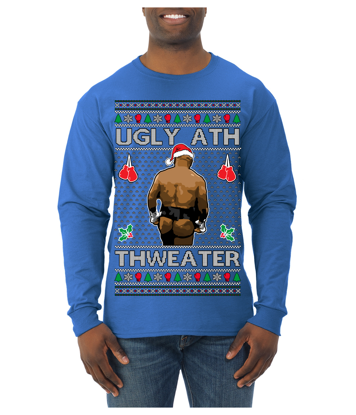 Ugly Ath Mike Tyson Fight Meme Ugly Christmas Sweater Mens Long Sleeve Shirt