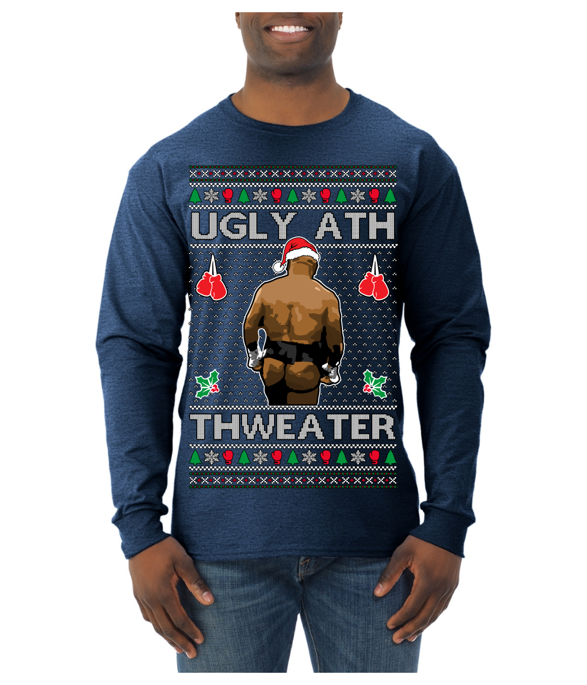 Ugly Ath Mike Tyson Fight Meme Ugly Christmas Sweater Mens Long Sleeve Shirt