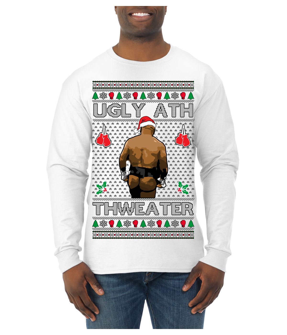 Ugly Ath Mike Tyson Fight Meme Ugly Christmas Sweater Mens Long Sleeve Shirt