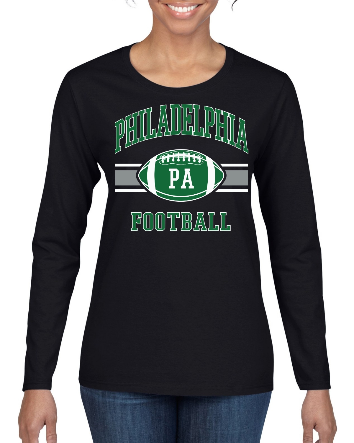 Philly PA Football Classic Retro Stripe Logo Green Sports Womens Long Sleeve